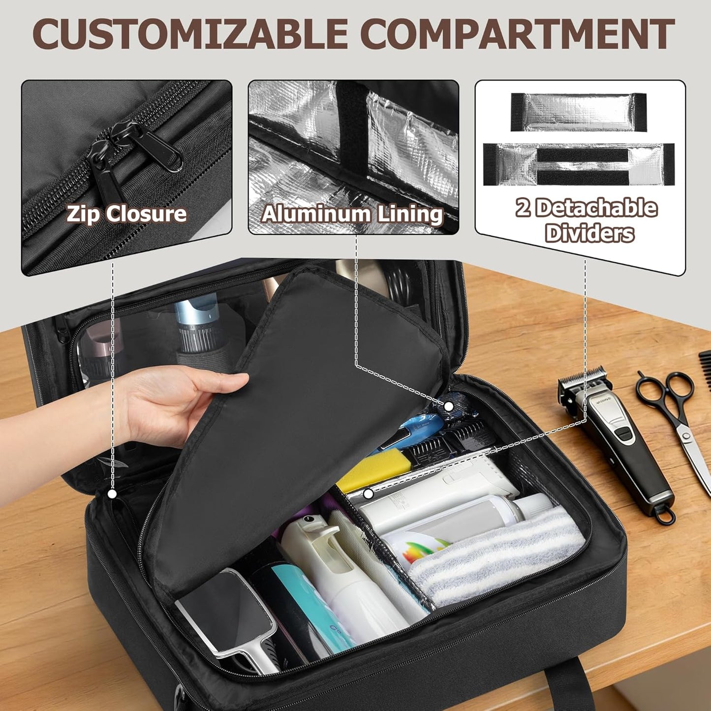 Large Capacity Barber Carrying Case - Stylish Black Briefcase for Clippers & Supplies | Durable Design