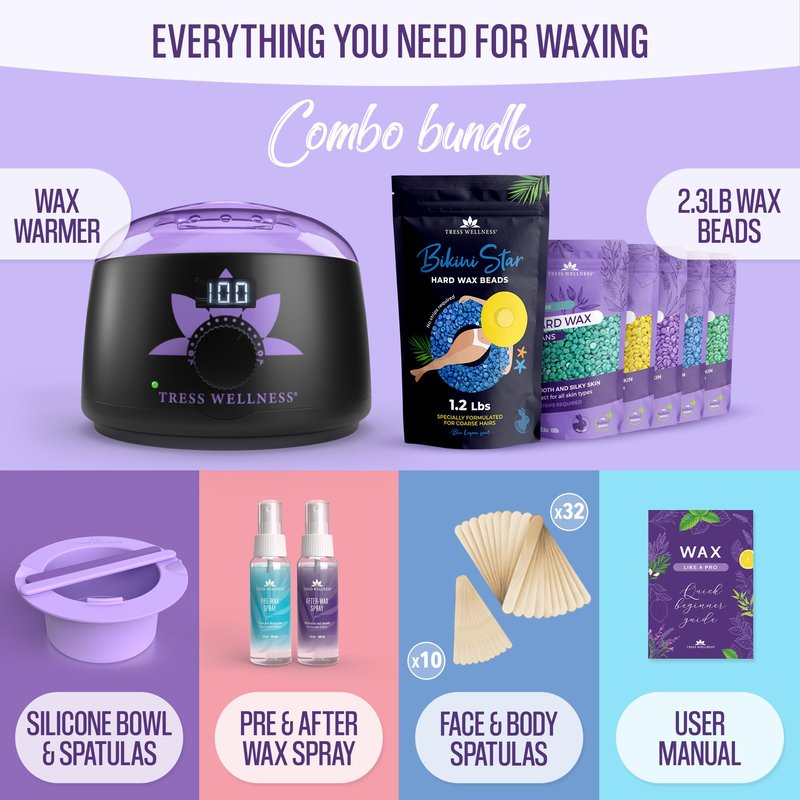 Tress Wellness Deluxe Waxing Kit for Brazilian Wax - Easy to Use - For Sensitive Skin - Digital Display