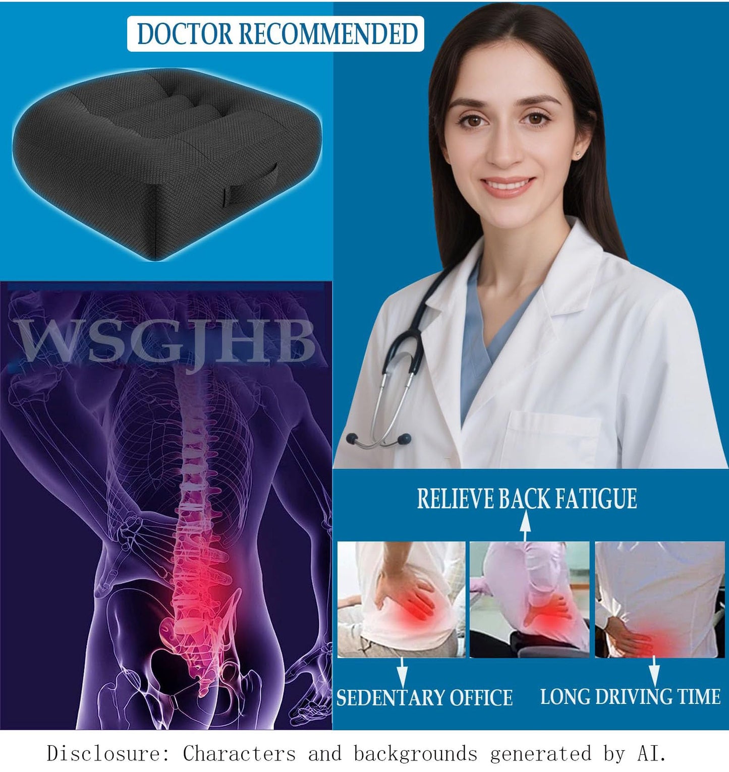 WSGJHB Car Booster Seat Cushion Posture Cushion Portable Breathable Mesh, Effectively Increase The Field of View Ideal for Office, Home, Angle Lift Seat Cushions,Black