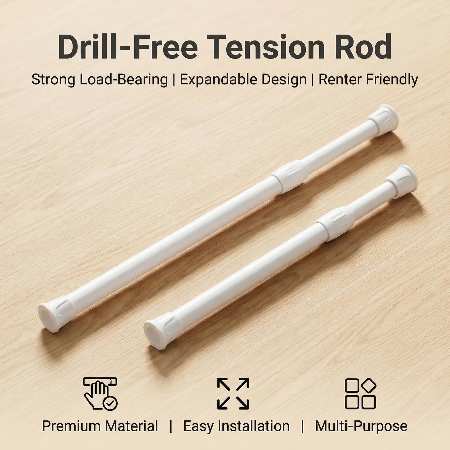 Tension Curtain Rod, 12-20 Inch 30-50cm White 0.5 Inch Diameter Renter Friendly Closet Tension Rod, Expandable Drill Free Adjustable Hanger Rail Hanging Clothes For Windows Bathroom DIY