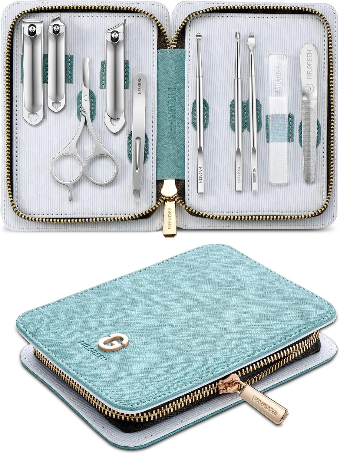 **Professional 10-in-1 Manicure Kit - German Stainless Steel Nail Clippers | Portable Travel Set with Exquisite Leather Case**