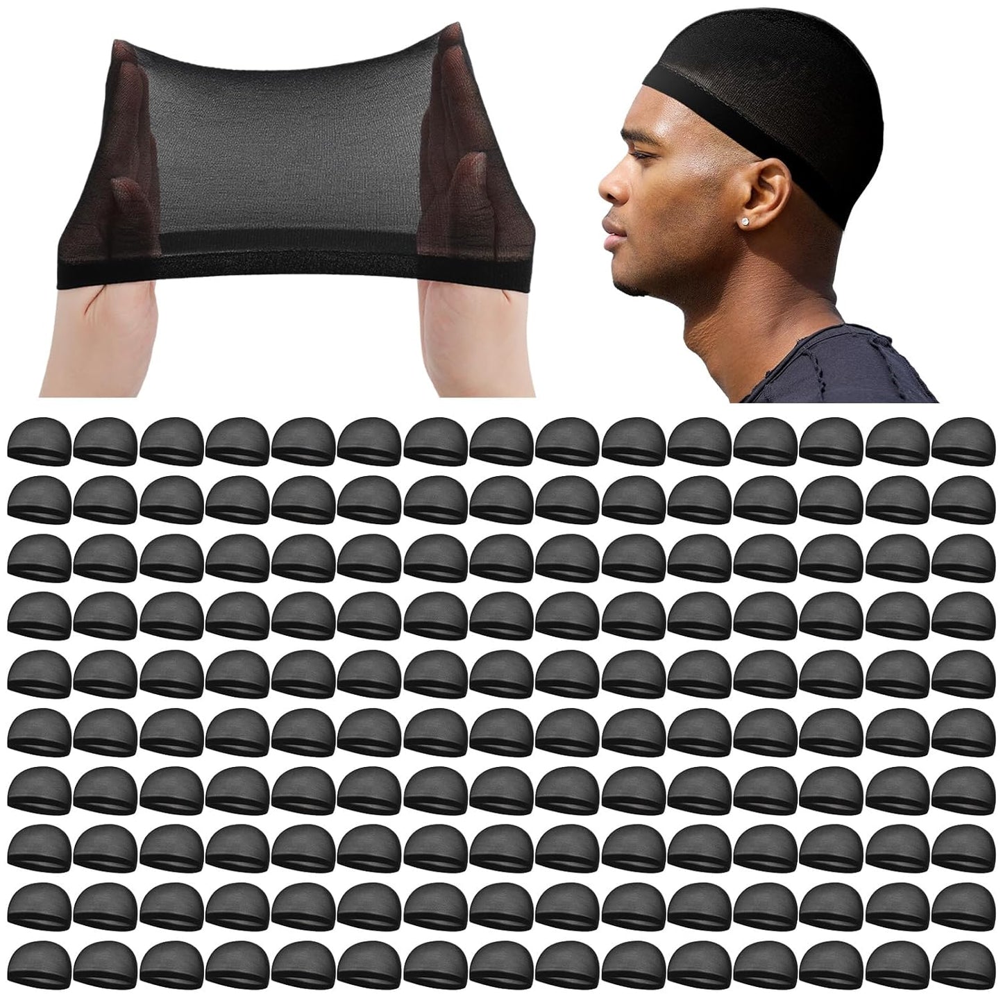 Stretchy Nylon Skull Wave Caps for Men - 10 Pcs Lightweight Beanie Set | Black