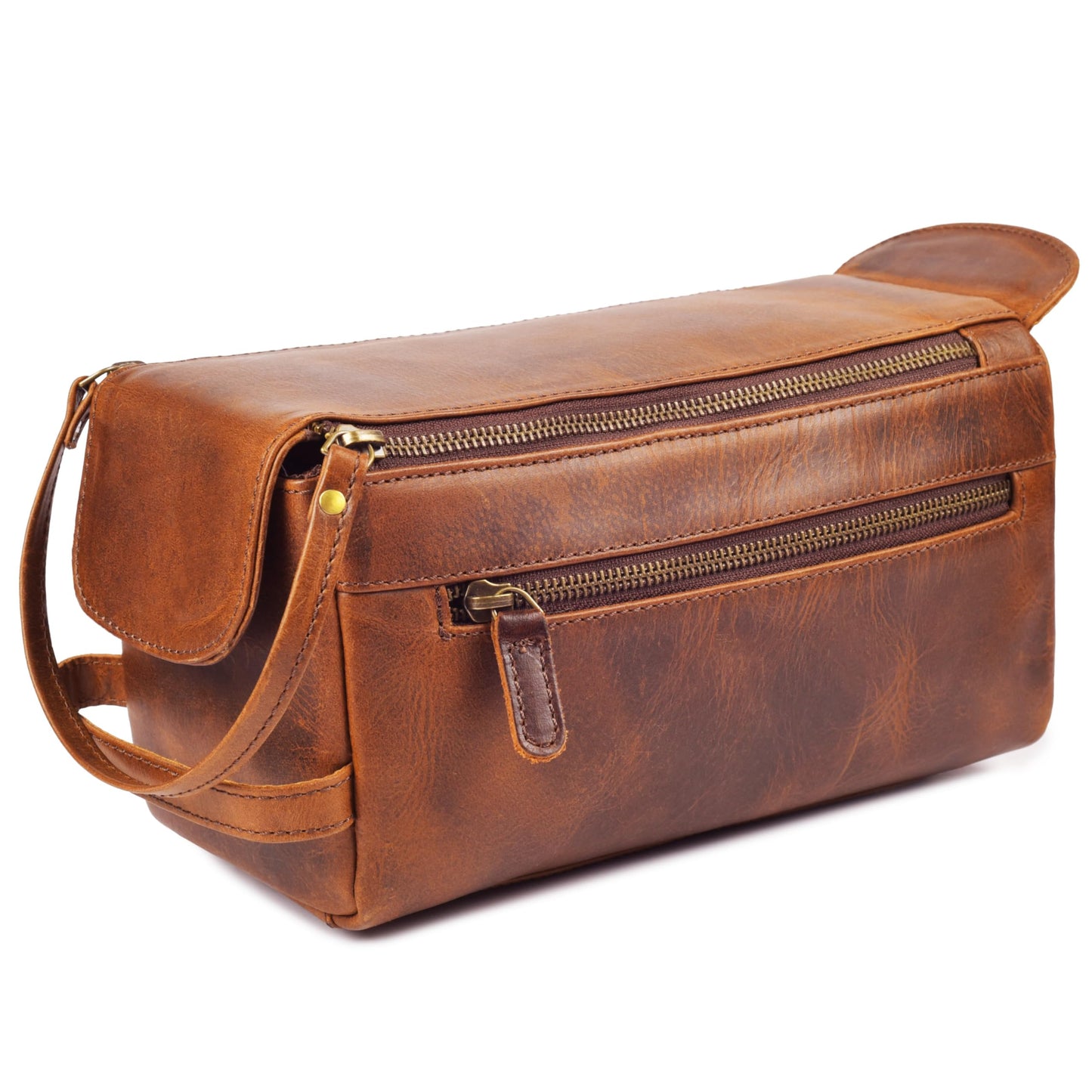 Full Grain Leather Toiletry Kit for Men & Women – Travel Toiletries & Shaving Bag Organizer, Water-Resistant Grooming Case for Bathroom, Makeup & Cosmetic Storage - Rustic Brown