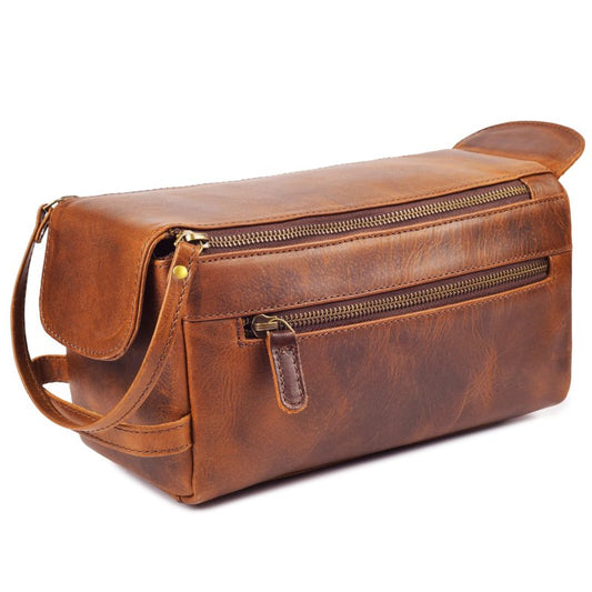 Full Grain Leather Toiletry Kit for Men & Women – Travel Toiletries & Shaving Bag Organizer, Water-Resistant Grooming Case for Bathroom, Makeup & Cosmetic Storage - Rustic Brown