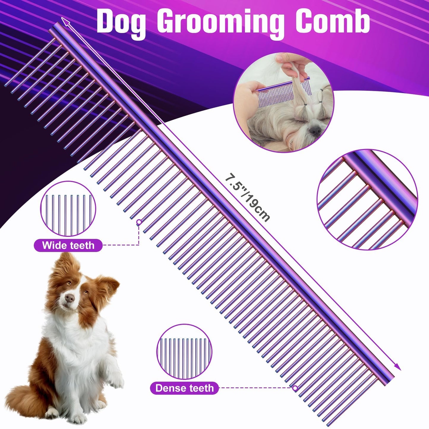 Wenshall Professional Dog Grooming Scissors Set, 7.0 Inch Titanium Straight & Thinning & Curved scissors and Comb for Dog grooming (Purple)