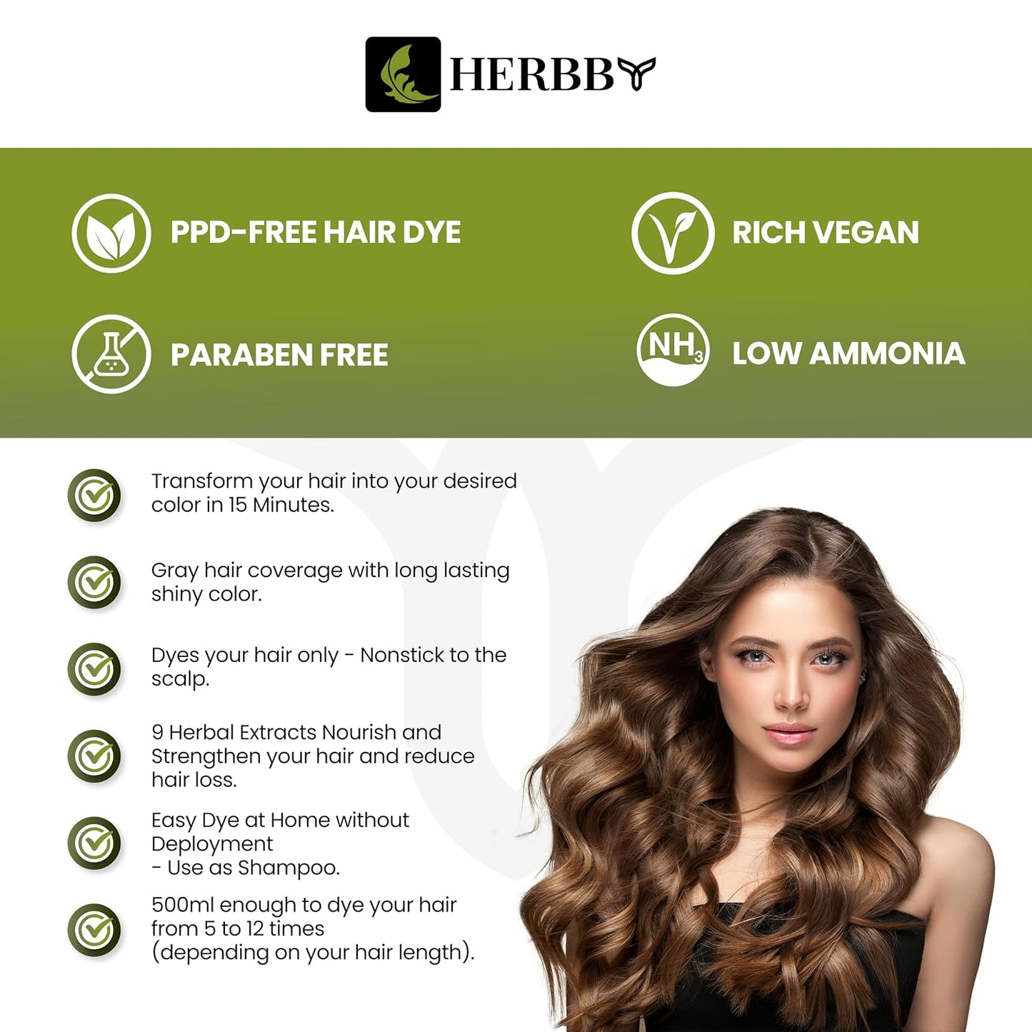 Gray Hair Coverage Shampoo & Conditioner - 9 Herbal Extracts for Long-Lasting Color | Chestnut Brown, 500 ml