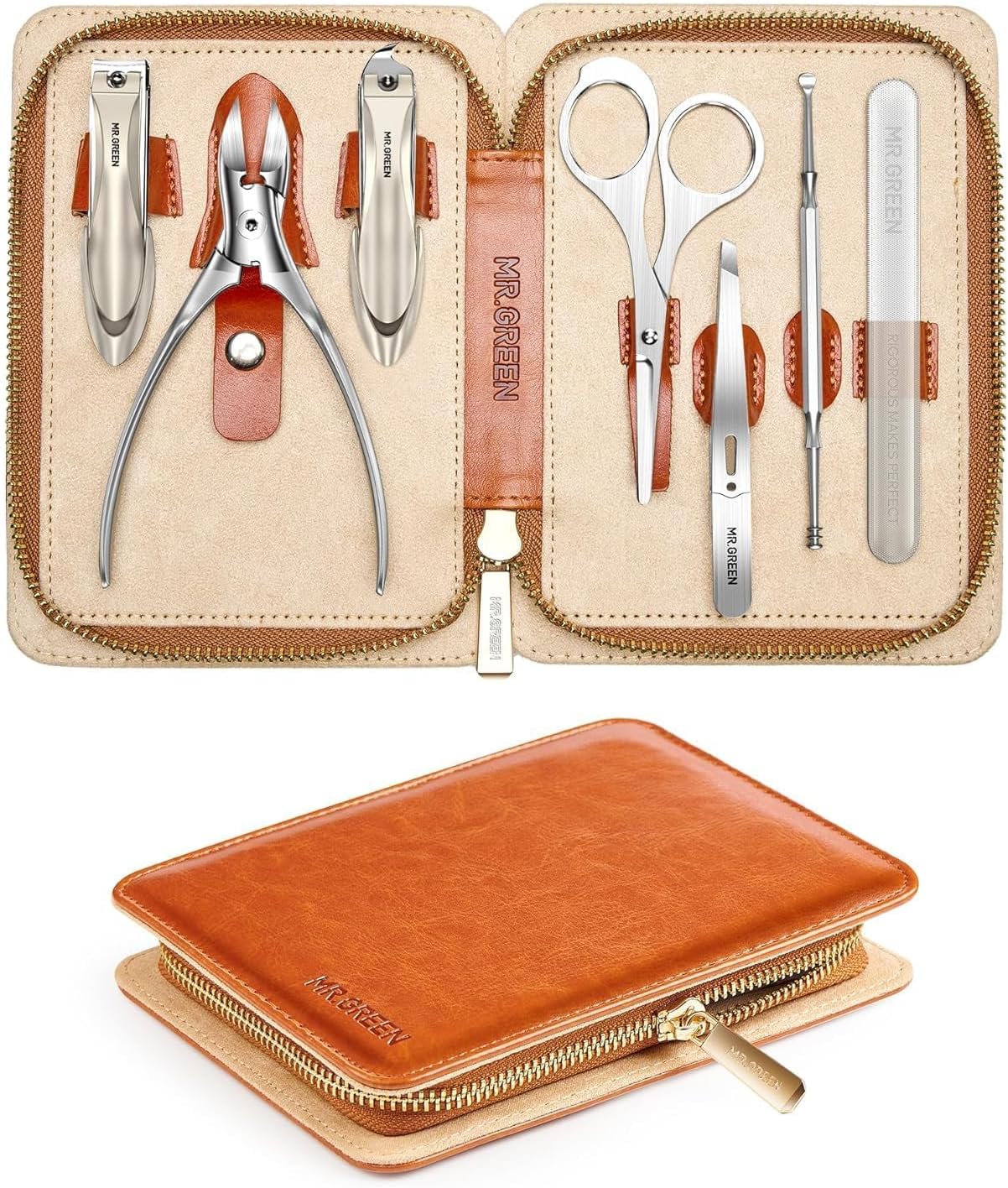 7 in 1 Manicure Set - Professional German Stainless Steel Nail Clippers Kit | Full Grooming Set with Leather Case for Men & Women