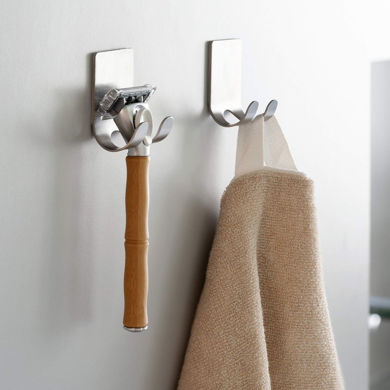 kwmobile 2x Razor Holder- Self-Adhesive Stainless Steel Shaver Wall Mount - Bathroom Organizer for Showers - Black/Silver