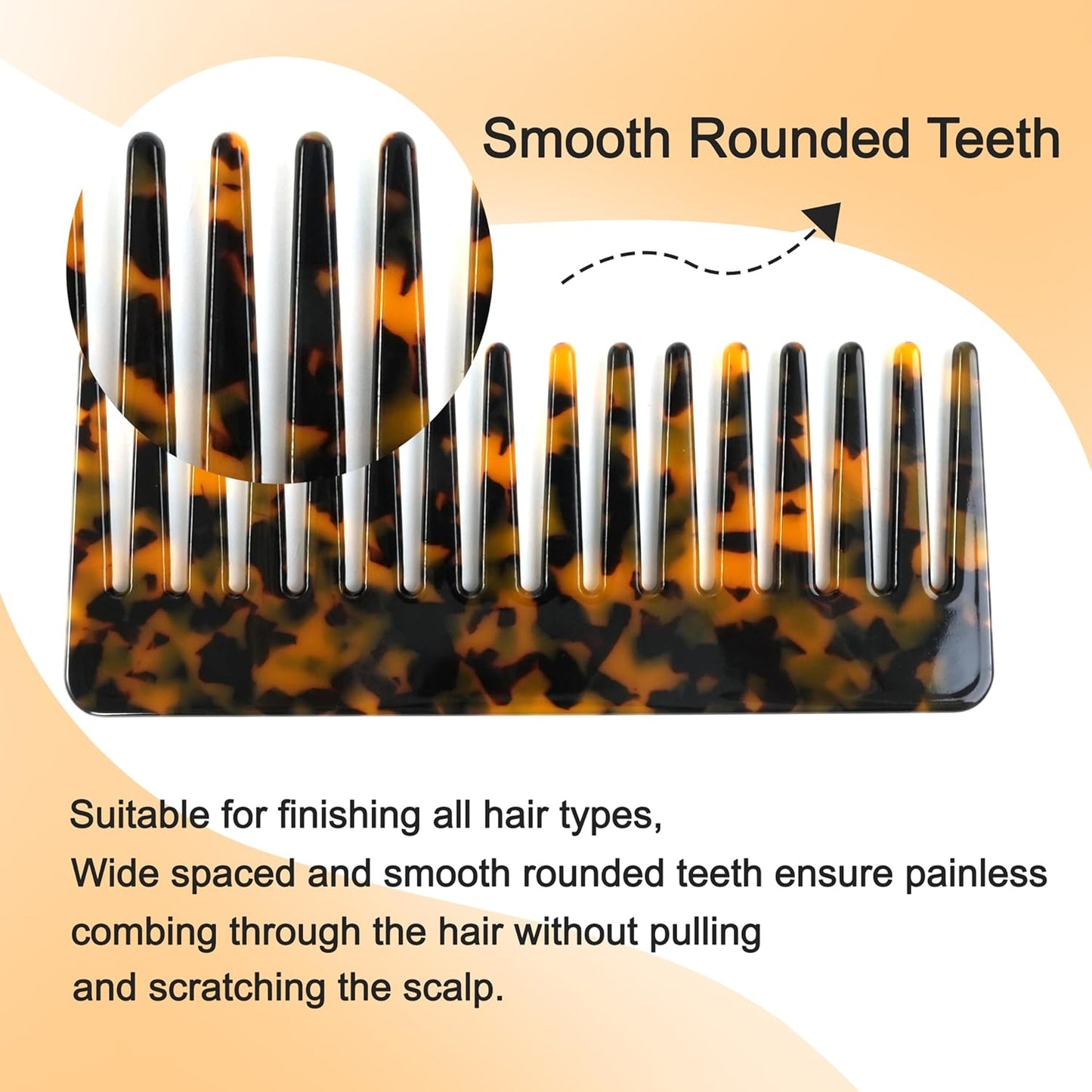 Hair Detangling Comb - 2 Pack Wide Tooth Cellulose Acetate for Thick Curly Hair | Tortoise Shell & Ivory