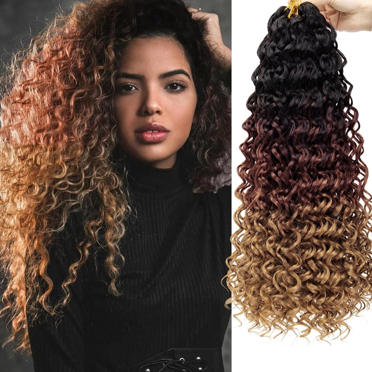 Water Wave Crochet Hair Extensions - Blonde Synthetic Bohemian Braids | 14 Inch Deep Wave (27#)