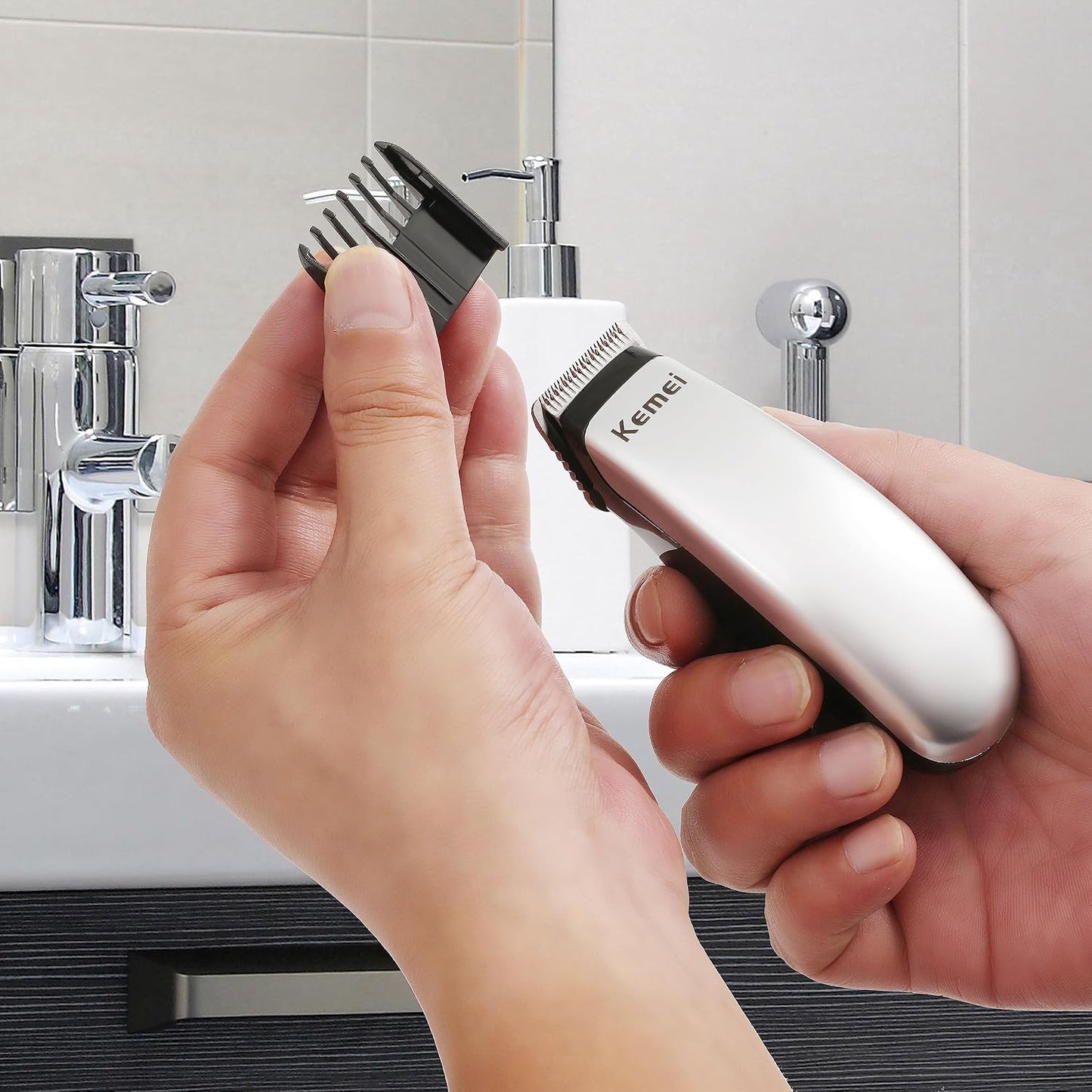 KEMEI Mini Hair Trimmer - Portable Cordless Clipper for Men & Women | Precision Shaving Tool, Silver