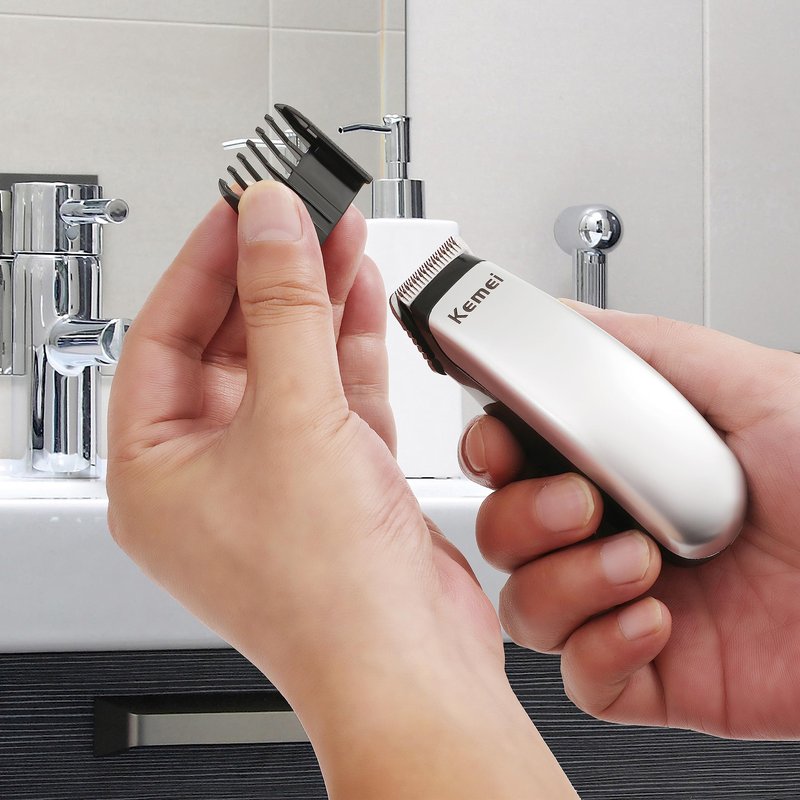 KEMEI Mini Hair Trimmer Compact, Portable Cordless Clipper for Men and Women, Precision Haircut and Shaving Tool Silver, Battery Powered and Travel Friendly