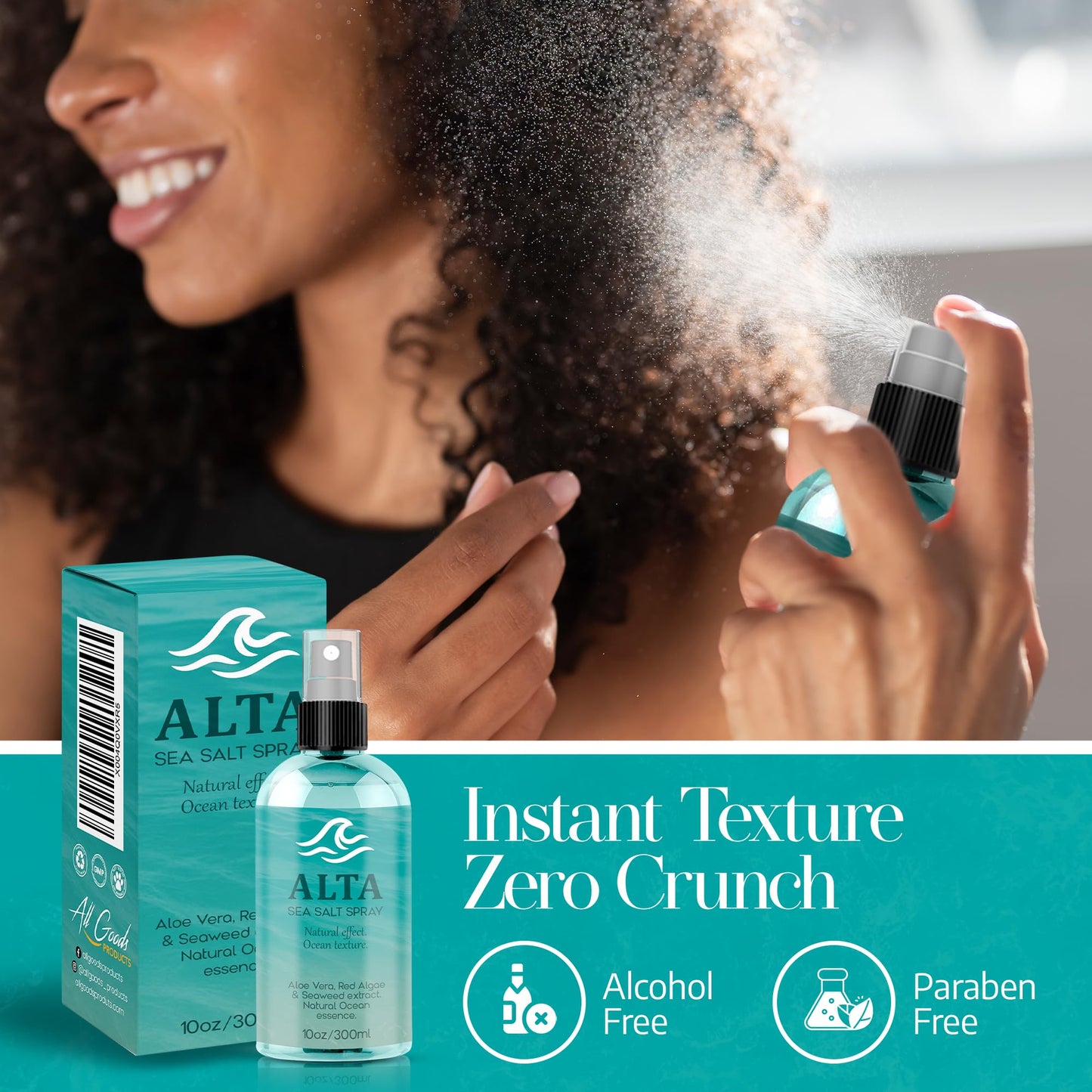 All Goods Alta 10oz Sea Salt Spray for Hair – Texturizing & Volumizing Sea Salt Mist for Beach Waves, Matte Finish & Natural Hold – For Men & Women - All Day Hold.
