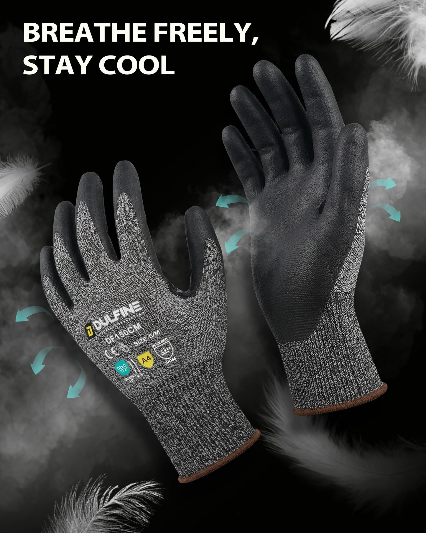 DULFINE A4 Cut Resistant Work Gloves for Men Women, 3 Pairs Pack, Ideal for Warehouse, Metal and Glass Handling, Gray(Large)