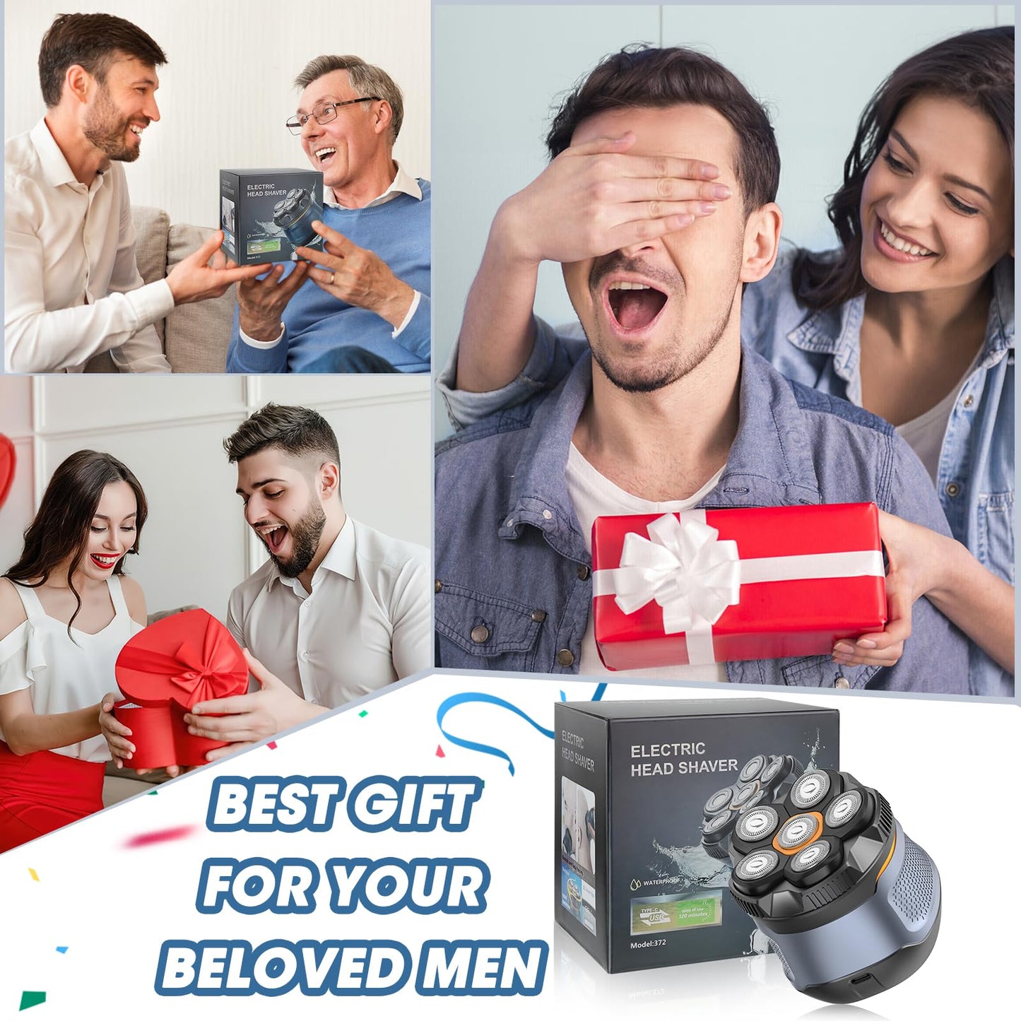 6D Electric Head Shaver for Men, Magnetic Wet & Dry Razor Electric Razor Hair Trimmer, IPX6 Waterproof, LED Display, Rechargeable Cordless Grooming Kit