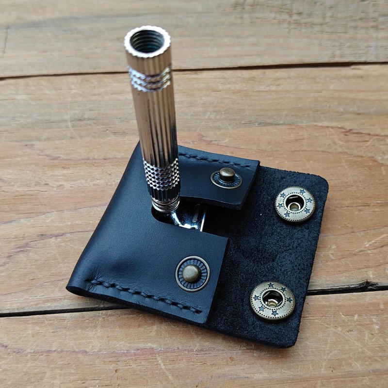 MEEBOY Handmade Leather Safety Razor Travel Cover, Double Edge Razor Head Protective Sheath For men Fits Most Safety Razors (Black)