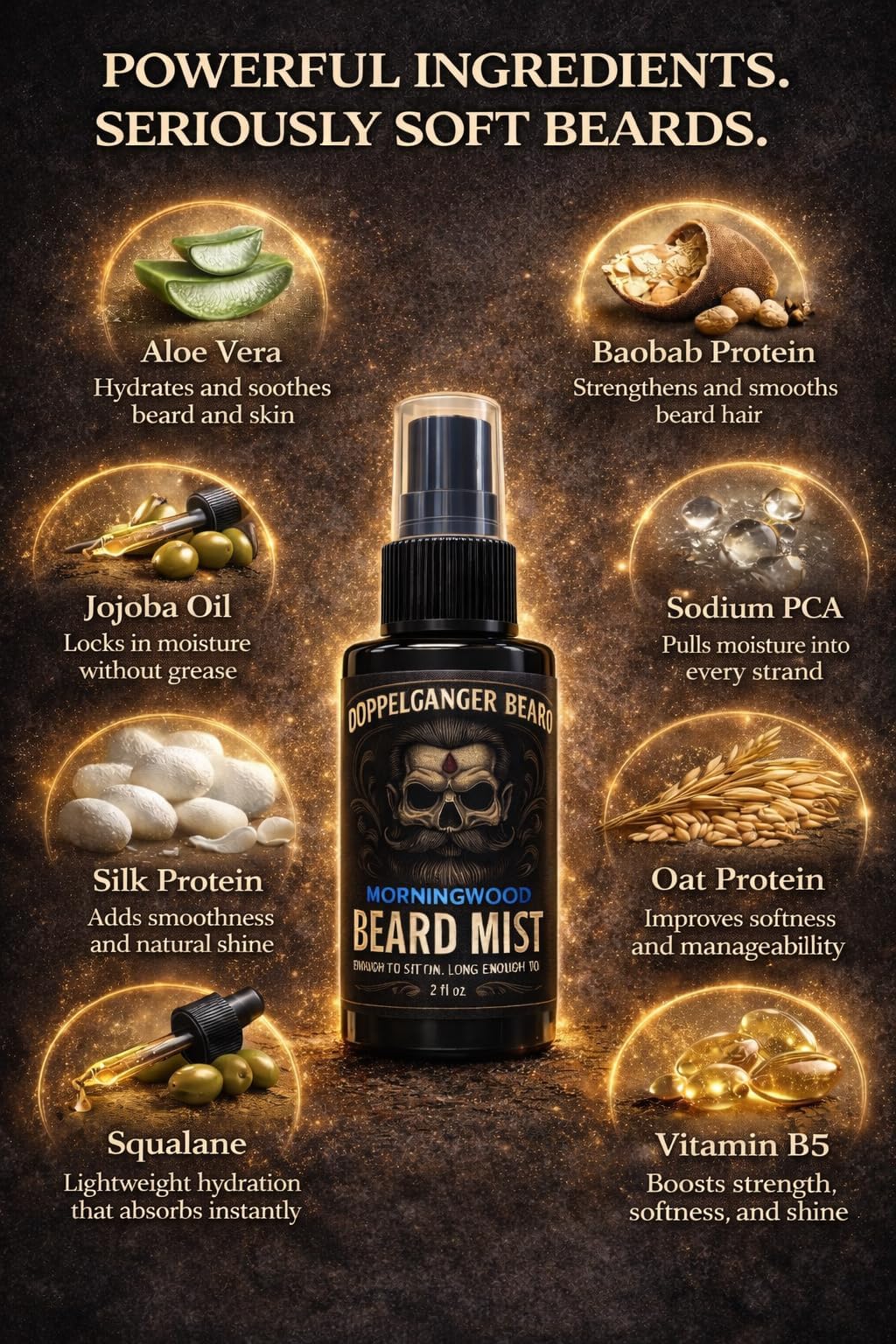 Beard Mist - Beard Cologne & Conditioning Spray for Men – Leave-In Beard Conditioner with Aloe & Jojoba – Hydrates, Softens, Reduces Itch & Never Feels Greasy (2oz, Seaside Sidepeace)