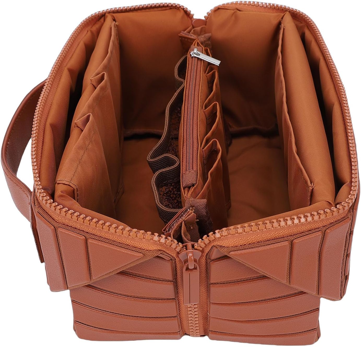Travel Makeup Bag - Large Capacity Cosmetic Organizer for Women | Waterproof Soft PU Leather - Brown 22.5cm x 15cm