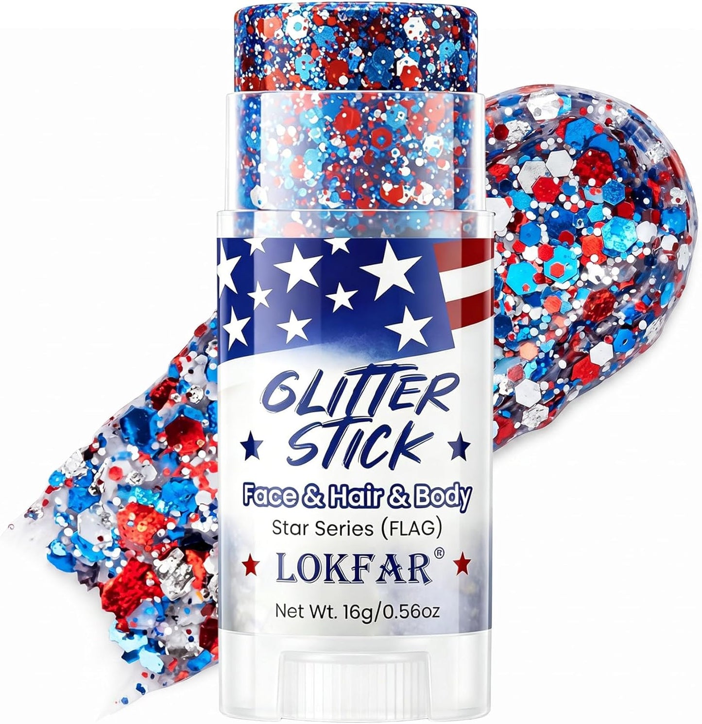Patriotic Hair Glitter - 4th of July Glitter Stick for Face & Body | Red, Blue & White