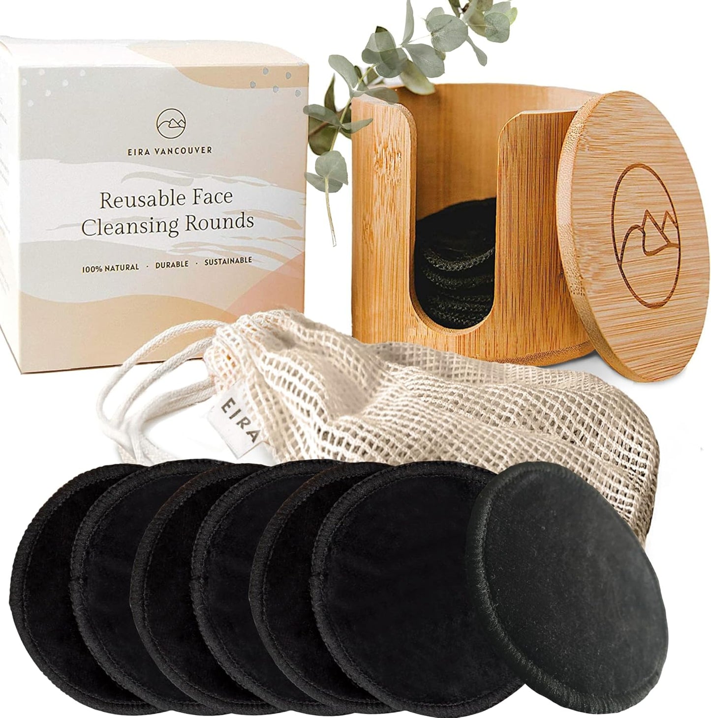 Reusable Makeup Remover Pads - Eco-Friendly Bamboo Cotton Rounds for Sensitive Skin | Washable Set with Holder