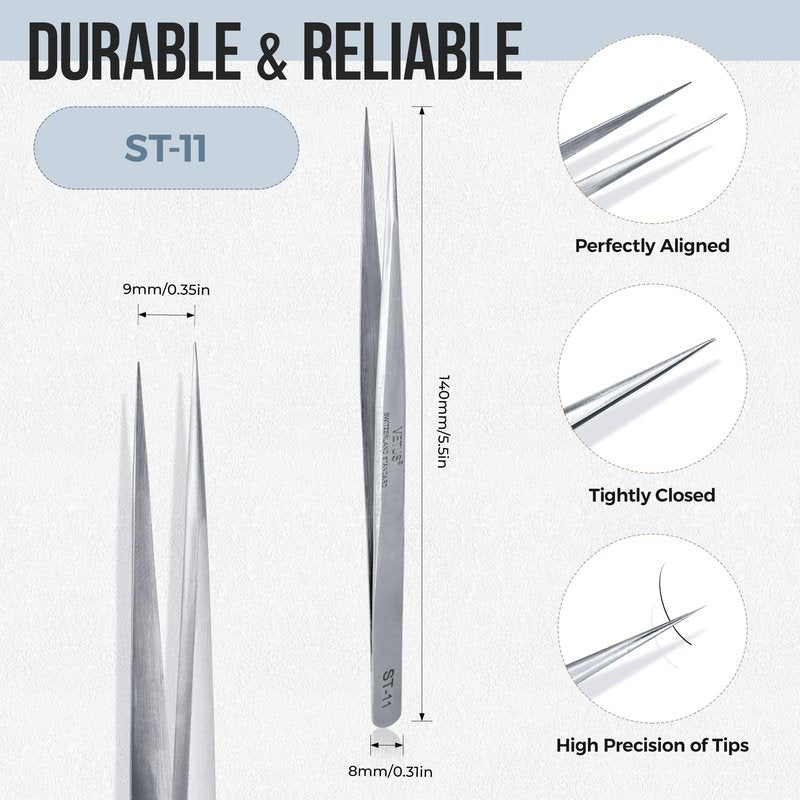 LASHVIEW Lash Tweezer, Vetus Stainless Steel Straight Isolation Eyelash Tweezer, Anti-static Pointed Tweezers for Profissional Grafting Eyelash Extension Stickers Precise Electronics, ESD12