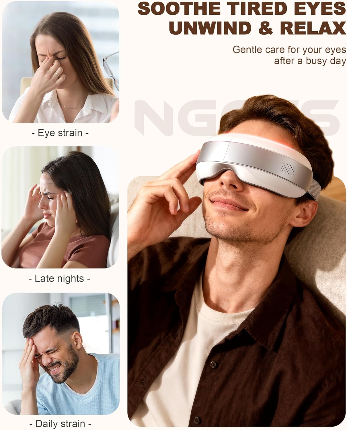 Eye Massager - Heated & Cooling Smart Sleep Mask | 4 Modes for Eye Strain Relief, Portable Travel Spa Gift for Men & Women