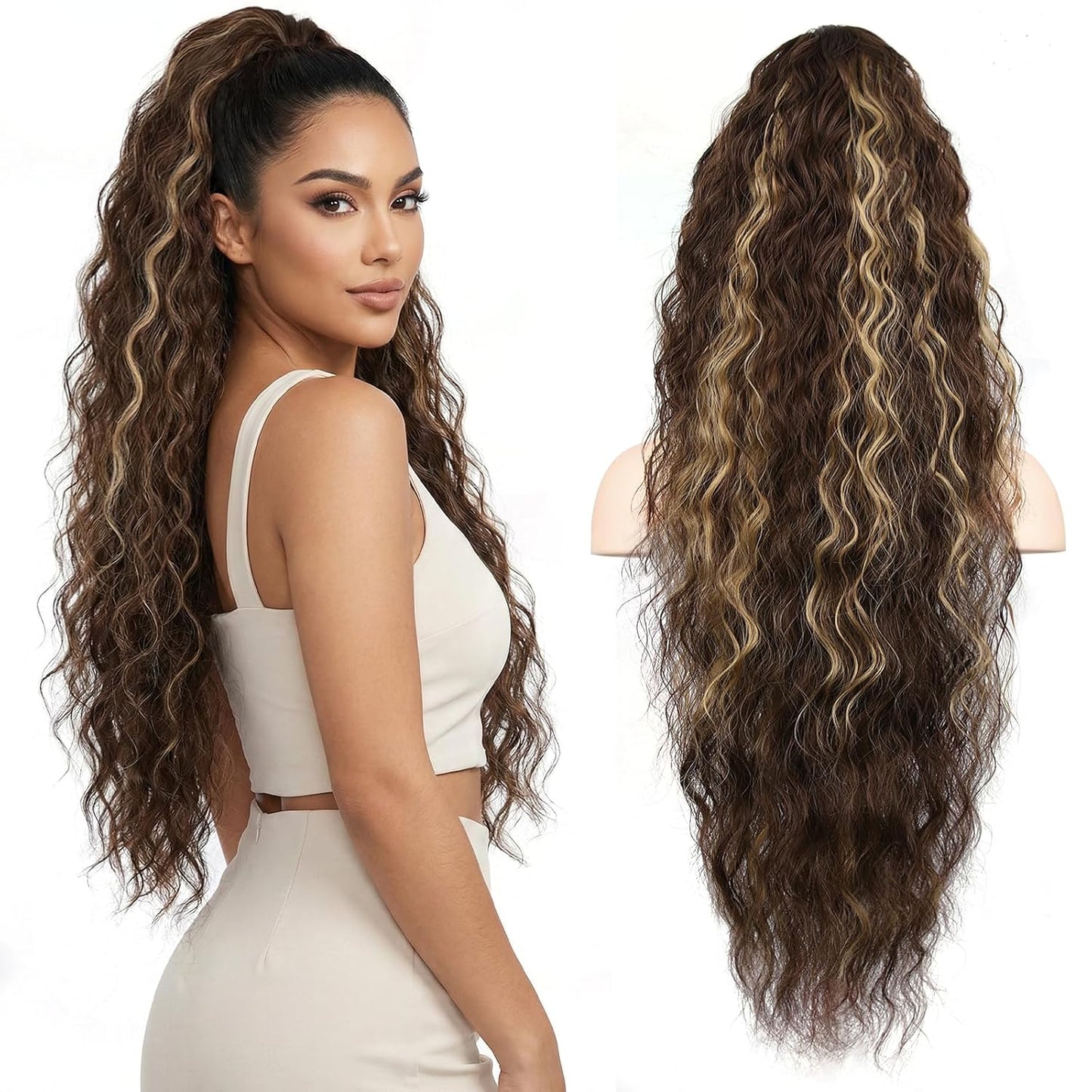 Claw Clip Ponytail Extension - 12 Inch Curly Synthetic Hair Extension | Chocolate Brown