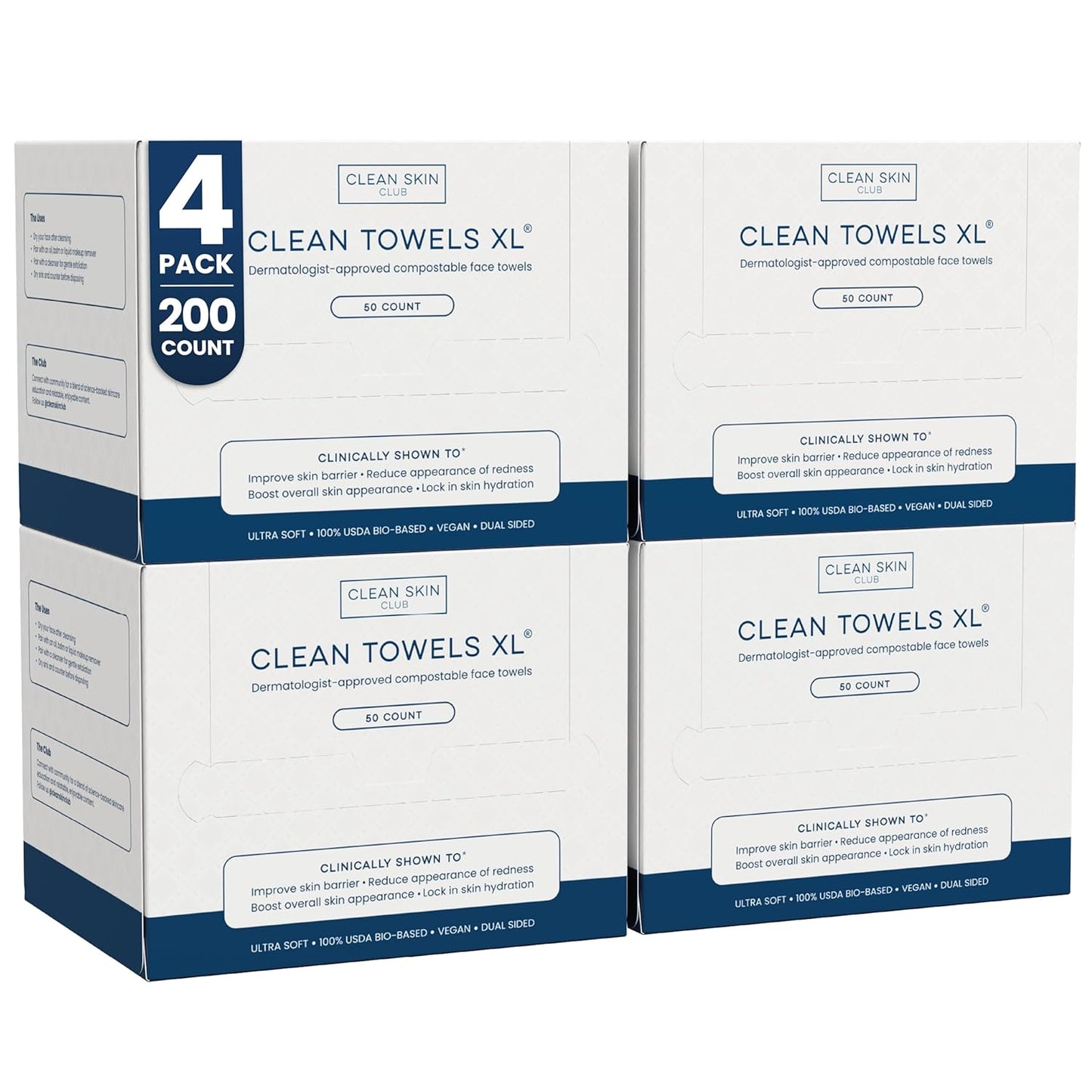 Clean Skin Club Clean Towels XL® - 100% Biobased Disposable Face Towels | Ultra Soft Makeup Remover, 50 Ct