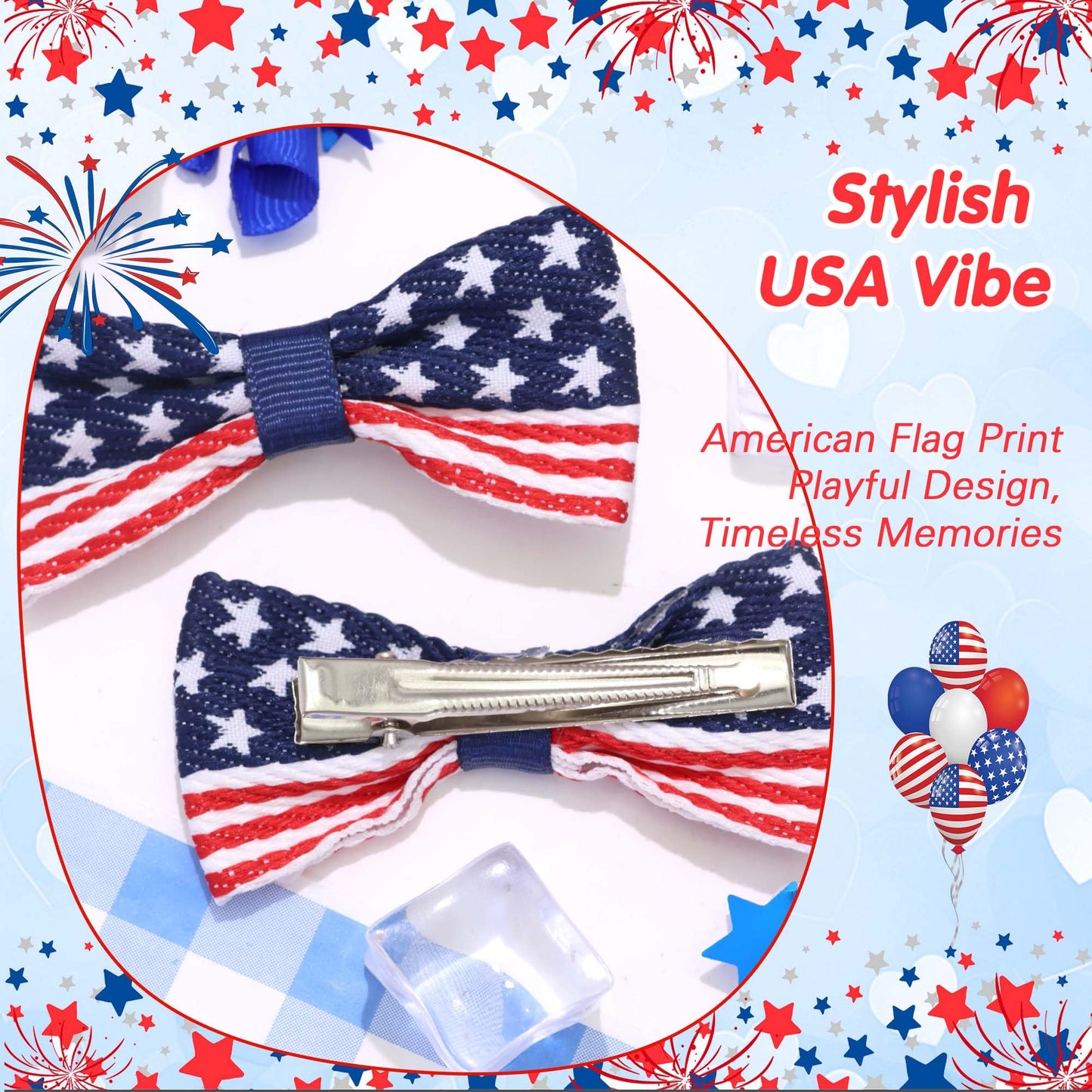 FARSYOD Hair Bow 4th of July Bows for Girls American Flag Hair Clips Patrioctic Bowknot Barrette USA Hairpin Red White Blue Accessories for Independence Day
