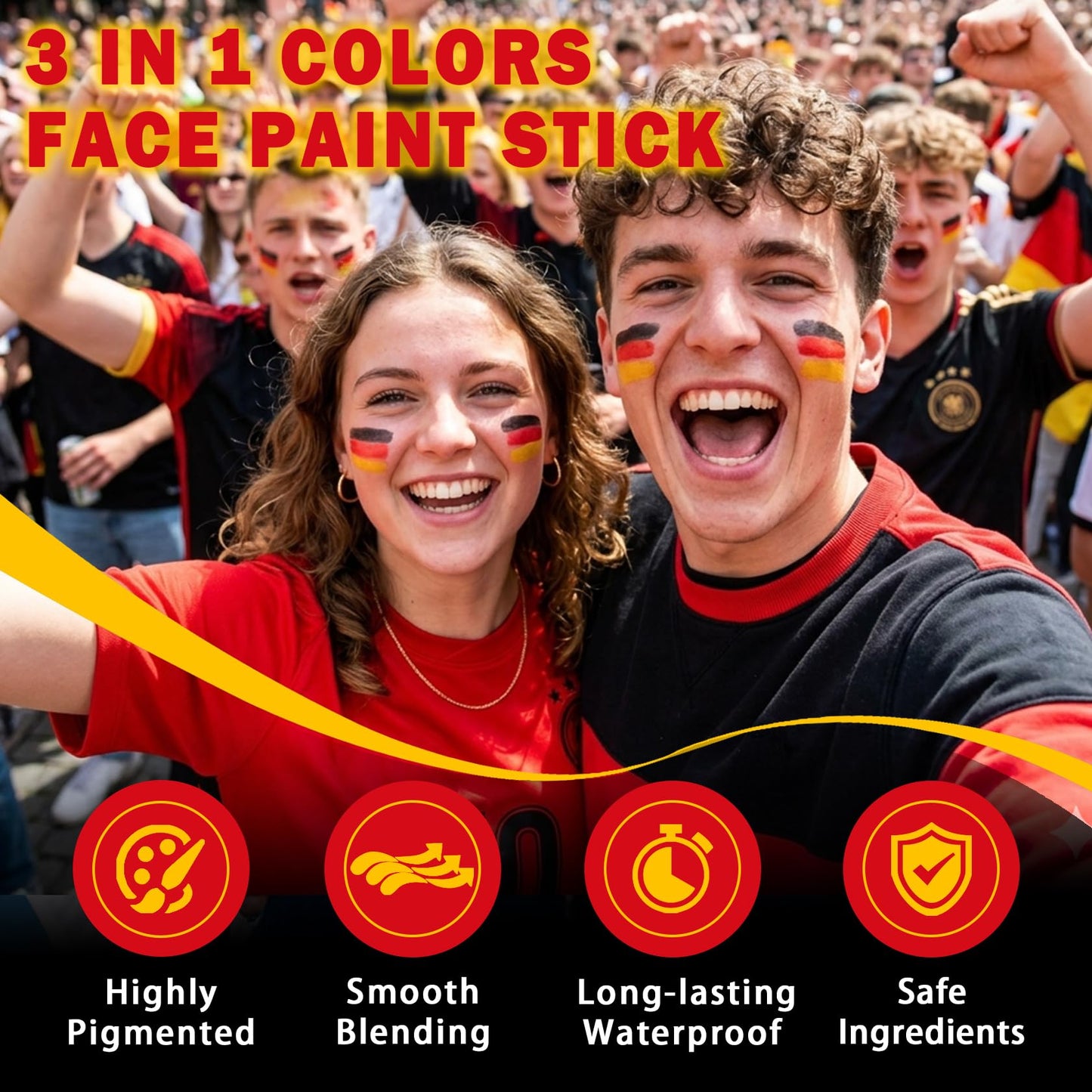 LZXLUKGIR Black Red and Yellow Face Body Paint Eye Black Stick（06 Germany）