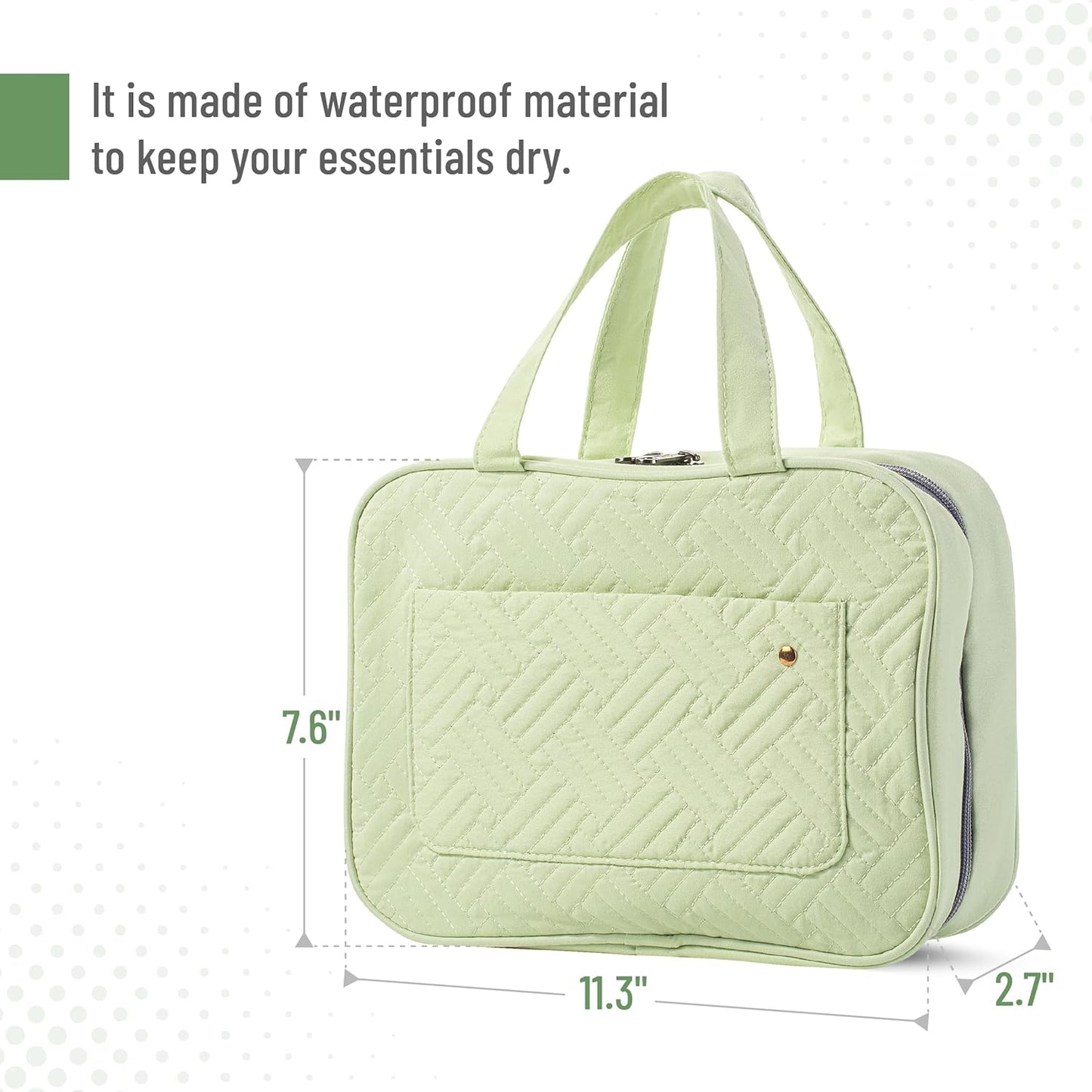 Travel Toiletry Bag Organizer - Green Makeup Bag with Hanging Hook | Water-Resistant Design
