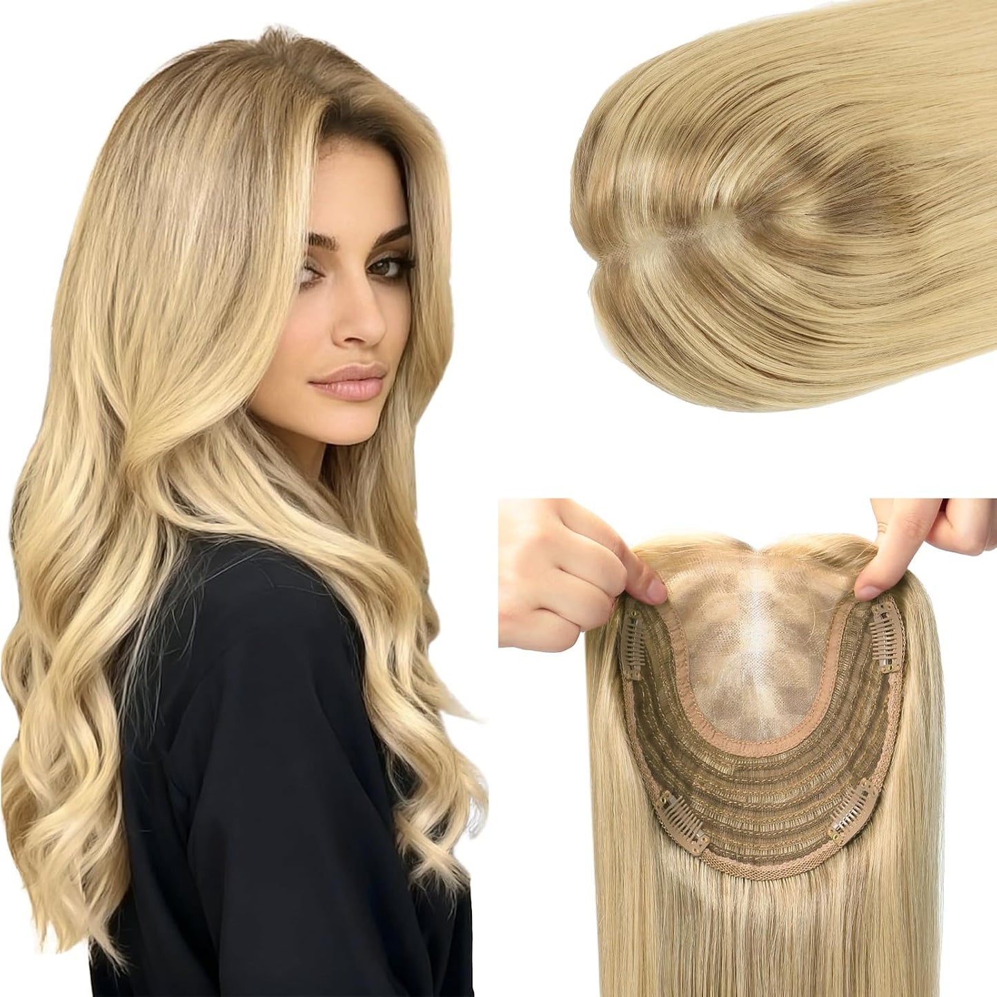 Real Human Hair Toppers for Women - Thinning Crown Solution | 6x7 Inch, 150 Density, 14 Inch Platinum Blonde