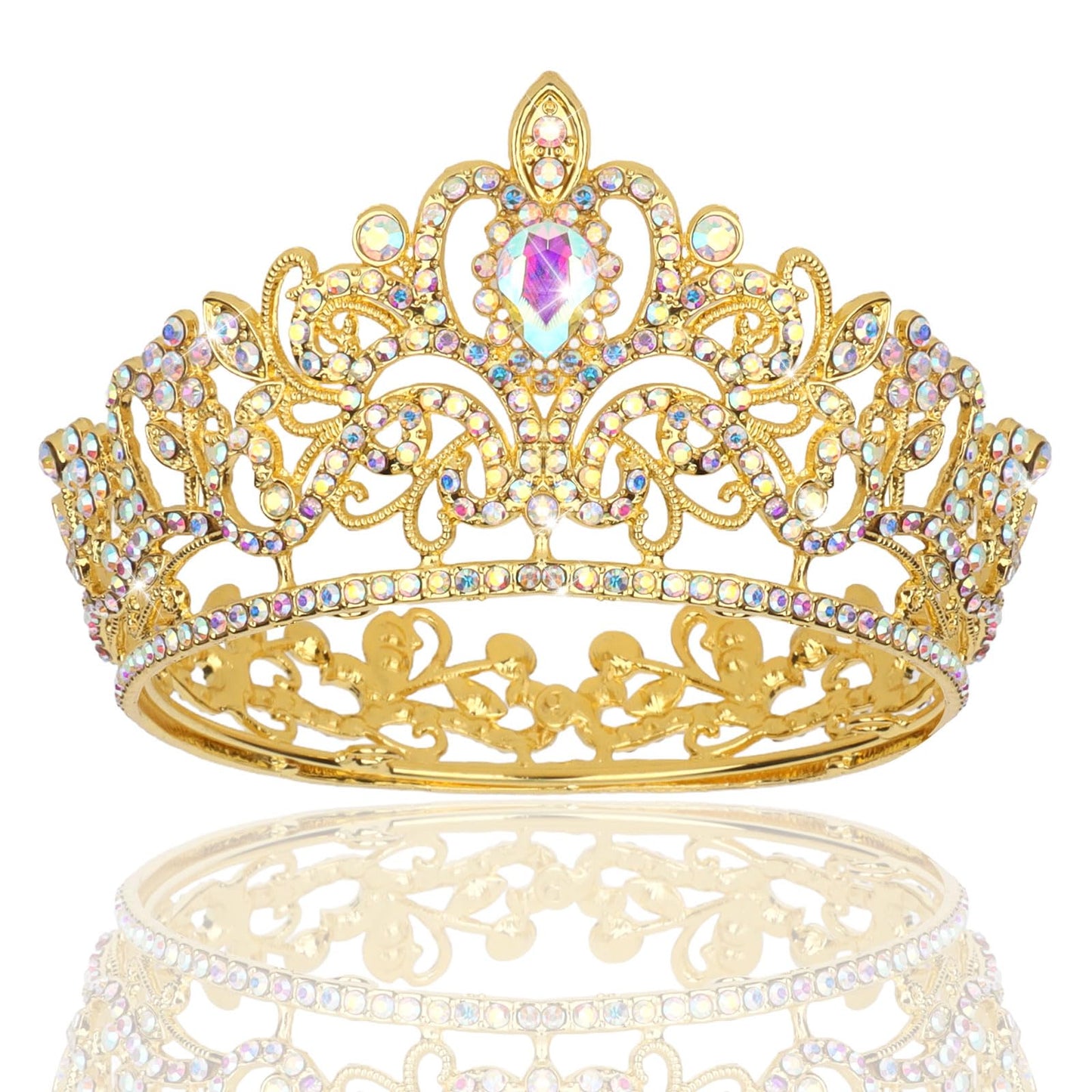 Wecoe Small AB Gold Tiara for Flower Bouquets, Mini Crown, Birthday & Wedding Accessories
