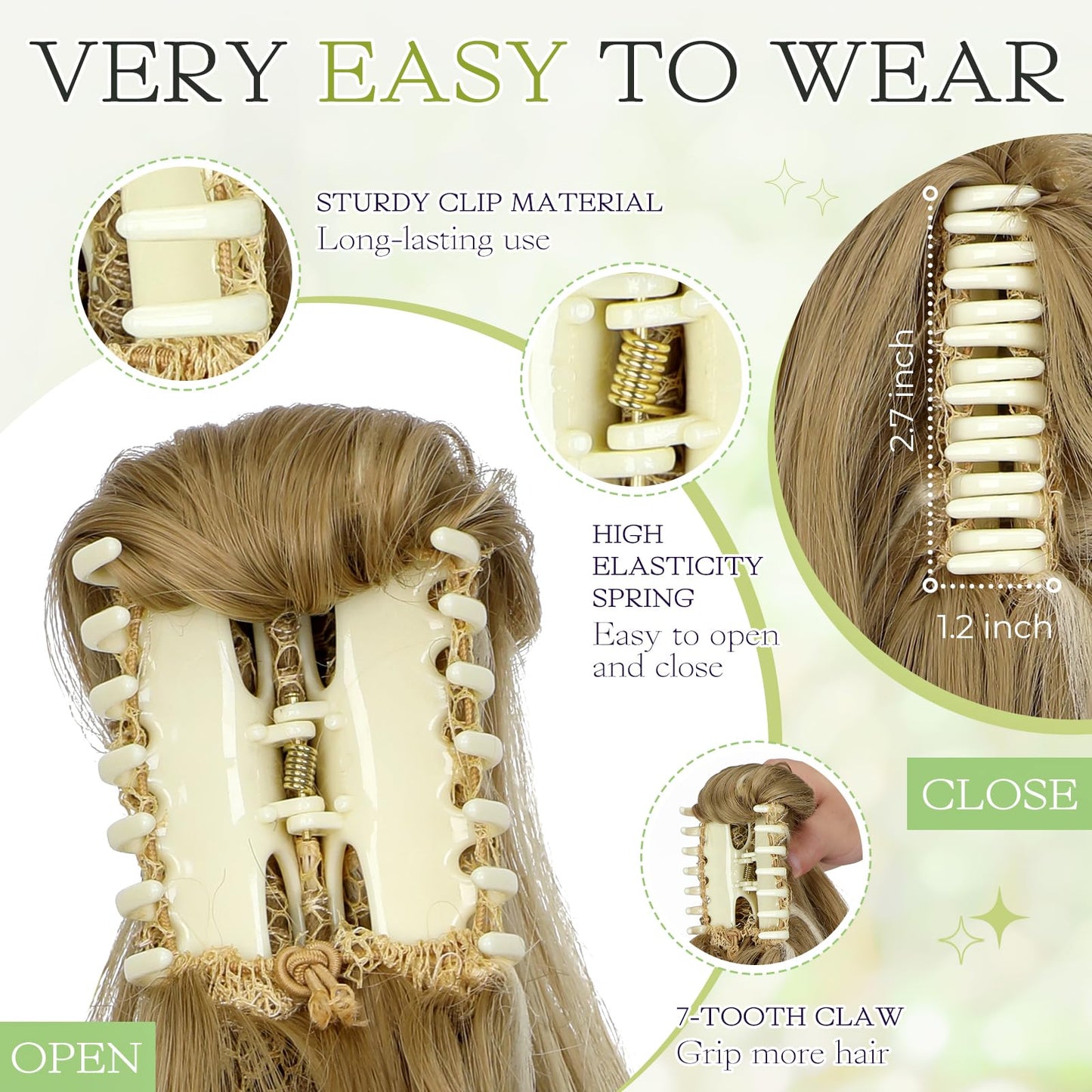 Cephermer Ponytail Extension Claw 18" Natural-Looking Synthetic Wavy Long Pony Tails Hair Extensions Ash blonde mix Bleach Blonde Clip-In Hairpiece for Women