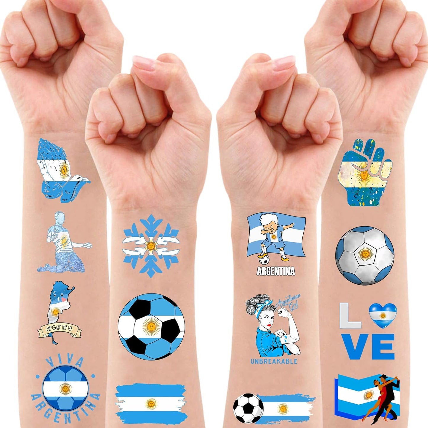 Argentina Soccer Party Favors - 96 PCS Pre-Cut Temporary Tattoos for Birthday Decor | Football Blue Stickers for Kids