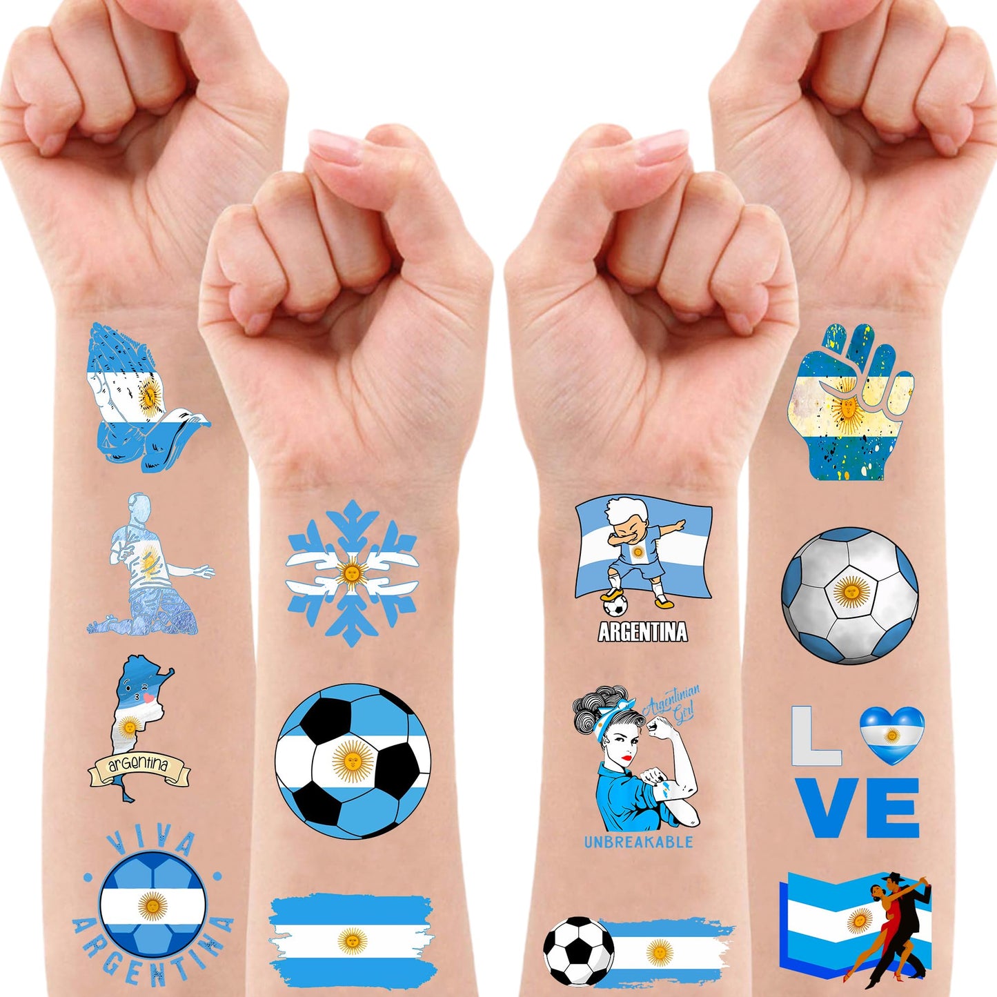 96 PCS Argentina Soccer Party Favors - Pre-Cut Temporary Tattoos Themed Birthday Party Decorations Supplies Decor Favors Football Blue Argentinian Tattoo Stickers Gifts For Game Boys Girls