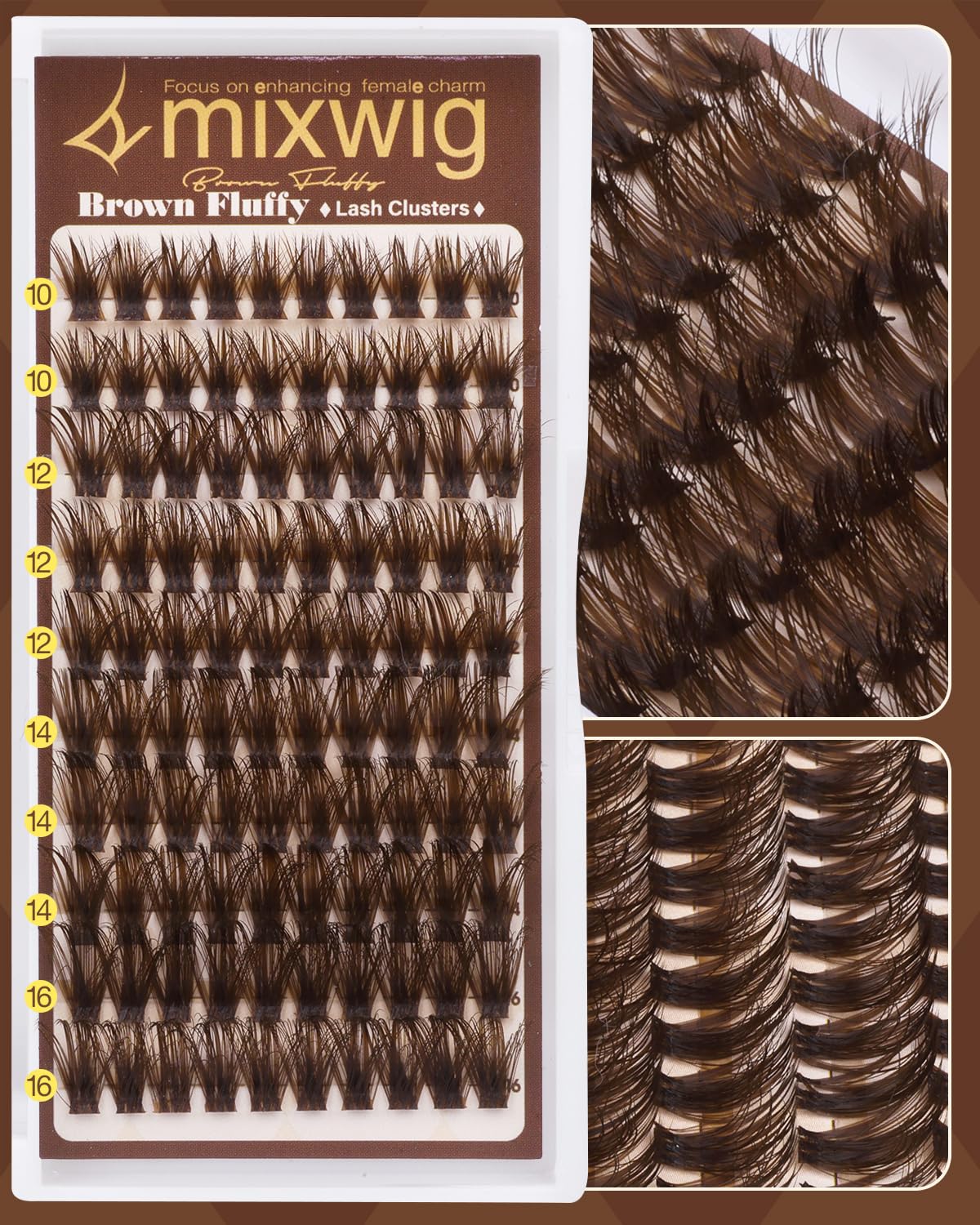 Fluffy Brown Lash Clusters - Wispy Individual Eyelash Extensions 10-16MM | 50D Volume Curl