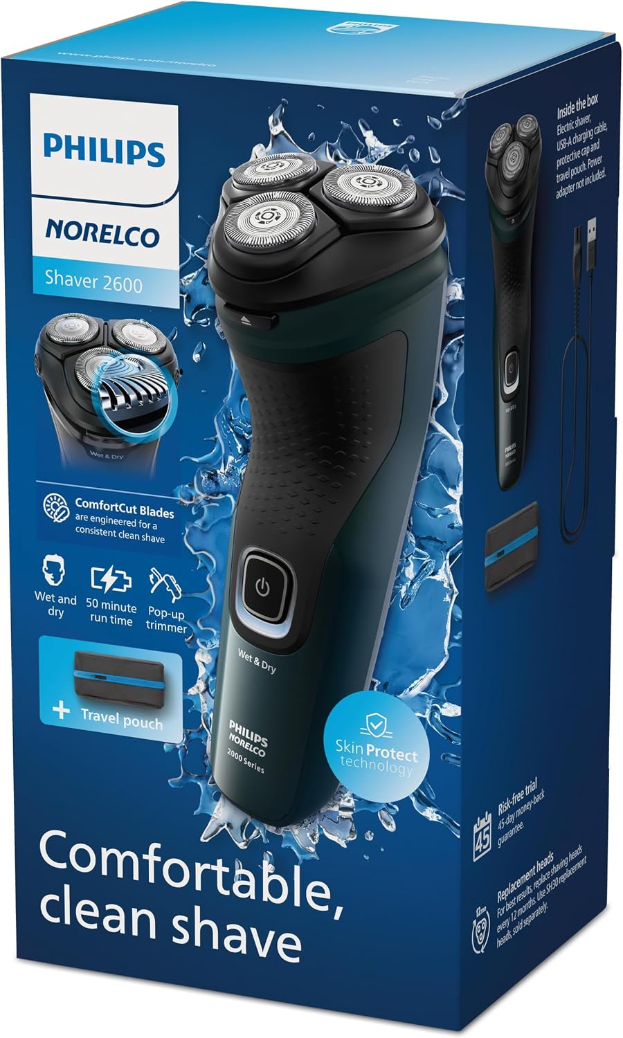 Philips Norelco Shaver 2600 Series - Wet & Dry Electric Shaver with Pop-Up Trimmer | Dark Forest Green, Model X3052/91