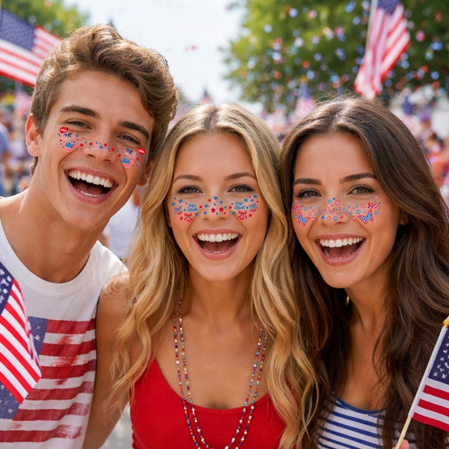 4th of July Freckles Tattoos Temporary, 250 Anniversary USA Decorations, Fourth of July Outfit Women Kids, America Red White and Blue Accessories Patriotic Party Favors Supplies for Independence Day