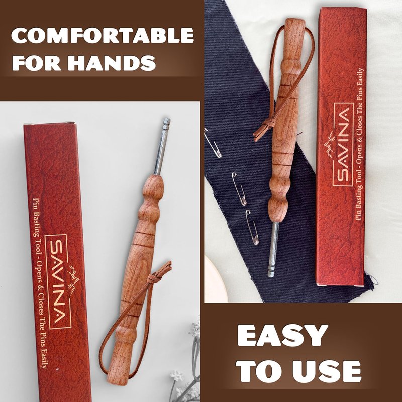 Savina Pin Basting Tool - Opens & Closes The Pins Easily, Saves Your Finger When Pinning Quilt - A Handcrafted Sewing Tool for Quilters & Sewers.