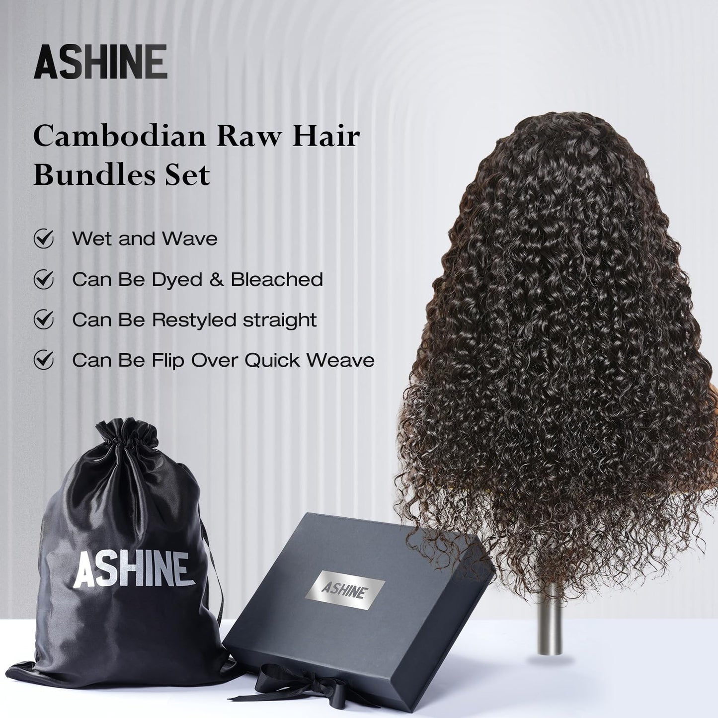 ASHINE Human Hair Bundles Deep Curly Water Wave, Unprocessed Cambodian Raw Hair 20 22 24 Inch, Flip Over Quick Weave Wet and Wave Bundles for Women Natural Black
