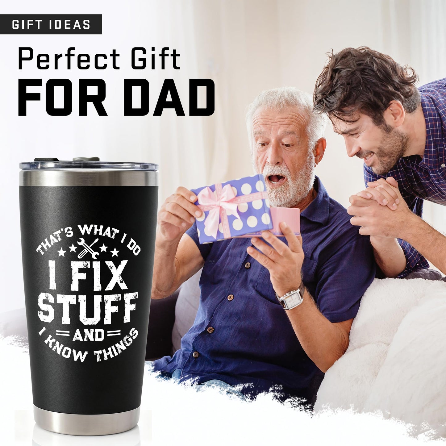 WITTSPOT Fathers Day Gift for Dad from Daughter, Son - Birthday Gifts for Men, Dad, Him, Handyman - Dads Birthday Gift Ideas - Cool Mens gifts Ideas, Mens Birthday Gift Ideas - Men Tumbler 20oz