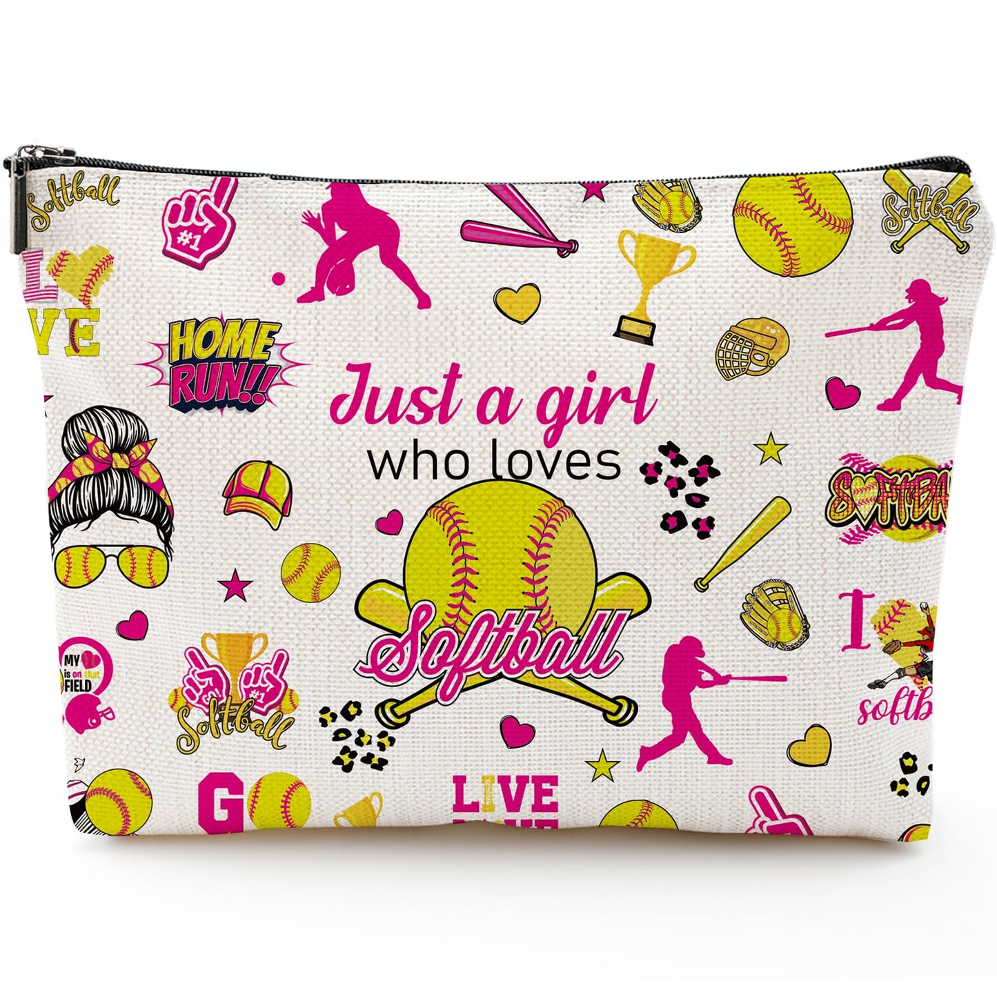 Sitsink Softball Lover Gifts - Just a Girl Who Loves Softball Makeup Bag, Sports Fan Gift Ideas Zipper Pouch