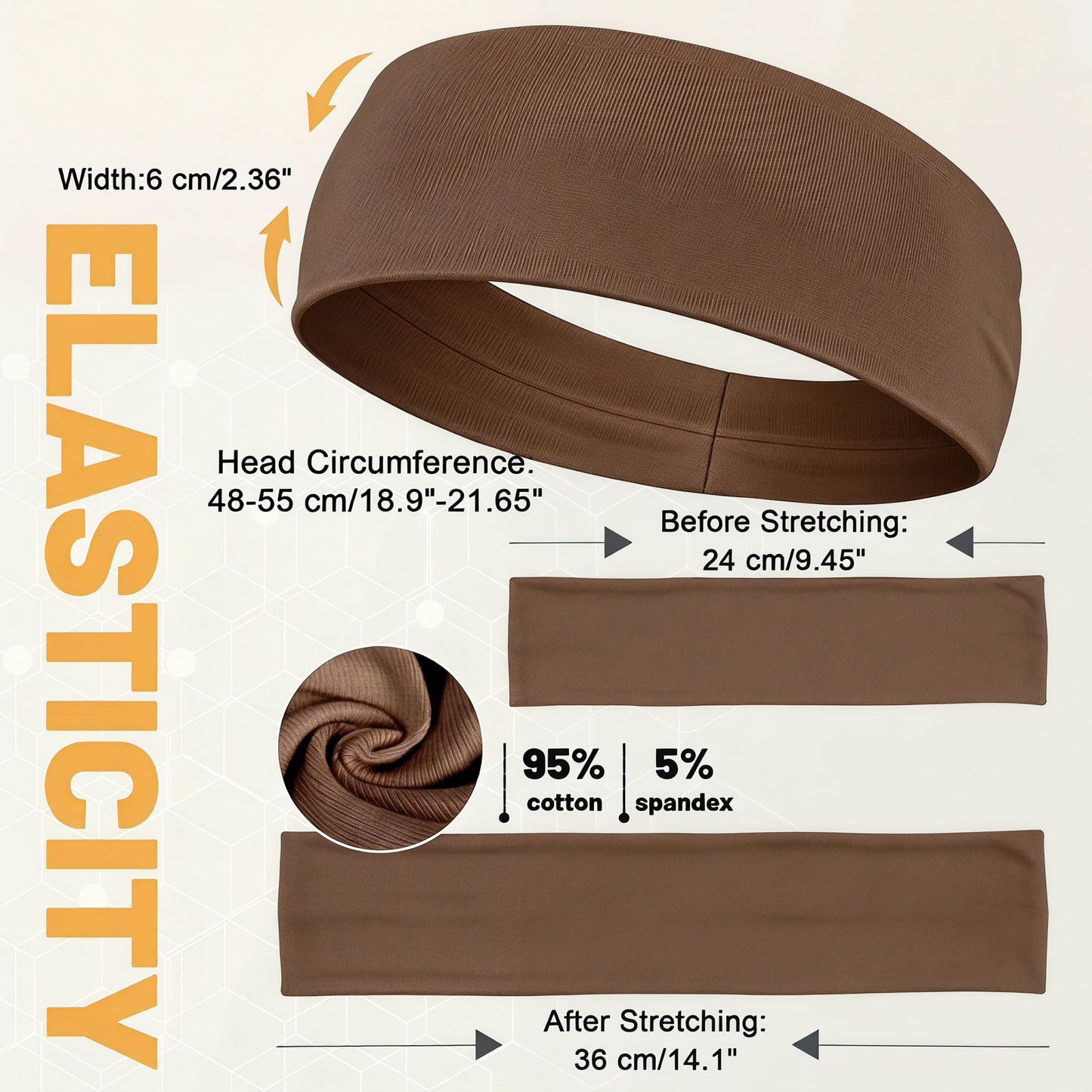 WENNKINN Headbands for Women Non Slip, Soft 95% Cotton Elastic Cloth Hairband for Workout Gym Running Sports, Sweat Wicking Wide Headband, 3 Pack with Bag(Brown, Khaki, Military Green)