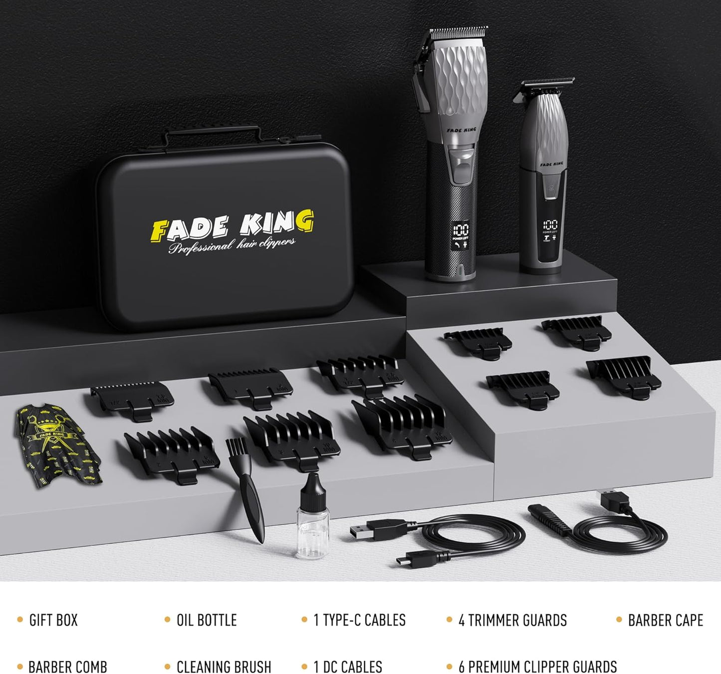 FADEKING® Professional Hair Clippers - Cordless Beard Trimmer Kit for Hair Cutting & Grooming | Ideal Gift for Men