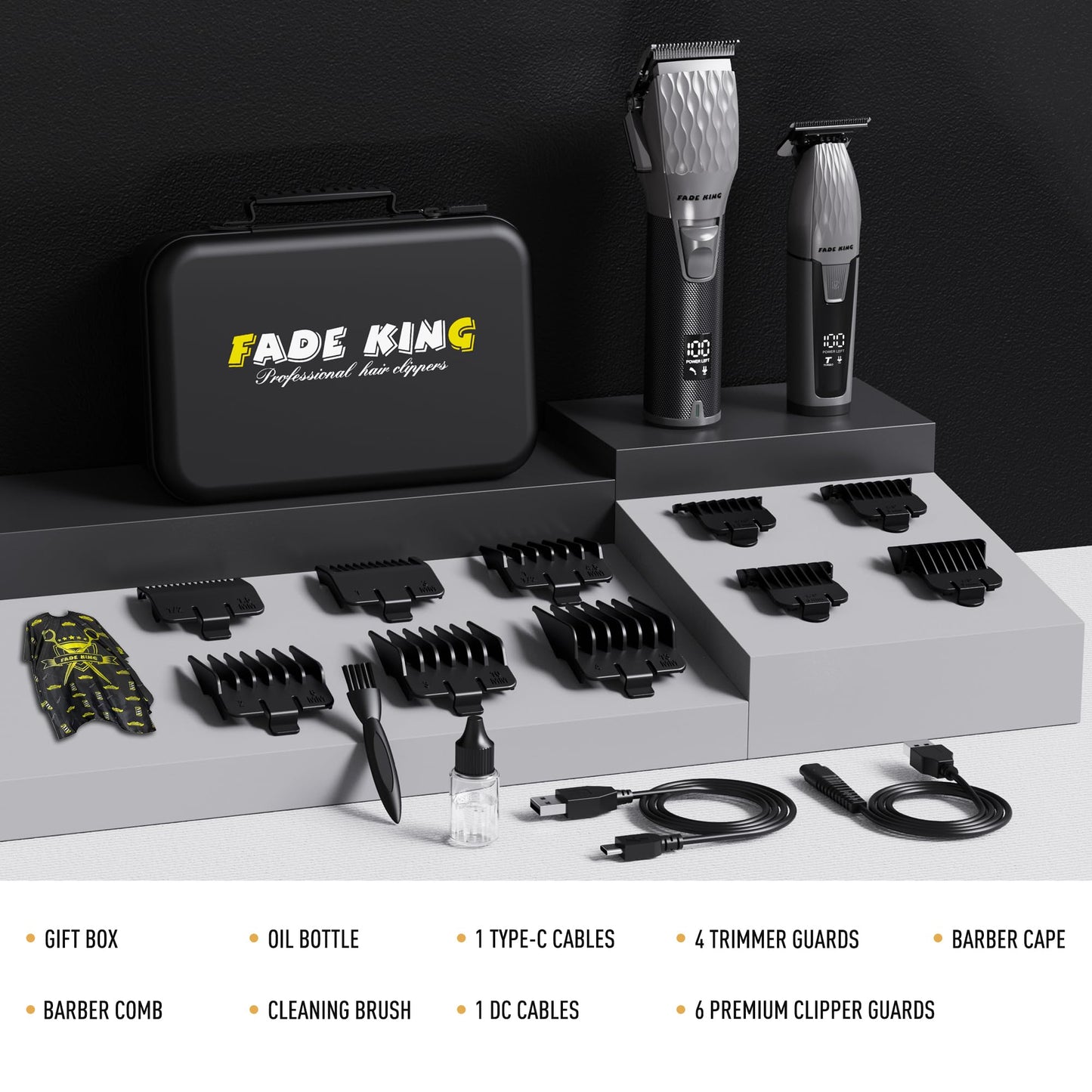 FADEKING® Professional Hair Clippers for Men, Cordless Beard Trimmer Kit for Hair Cutting & Grooming, Zero-Gap Barber Clippers Set, Ideal Mens Grooming Gift for Father’s Day/Birthday