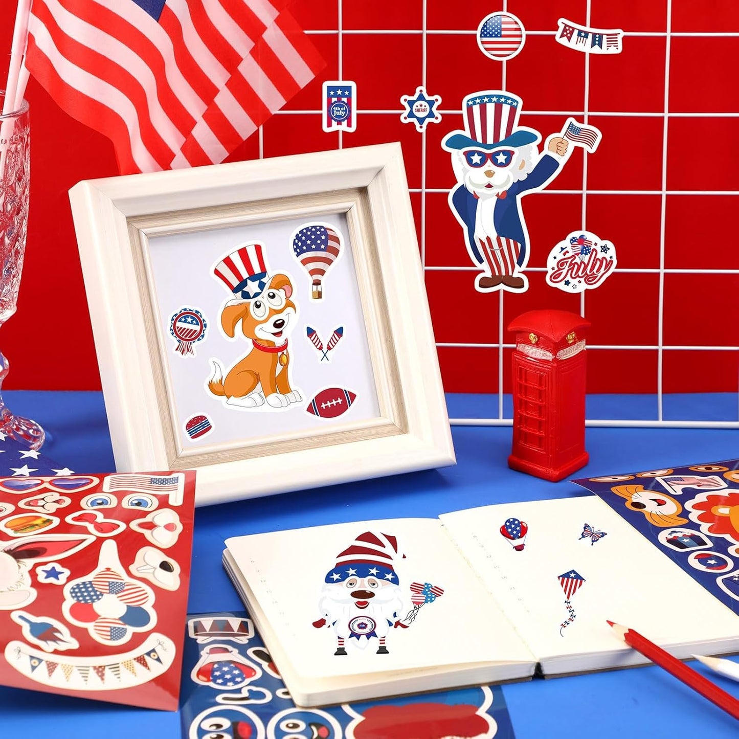 36 Pack 4th of July Crafts for Kids - DIY Patriotic Face Stickers & Party Decorations