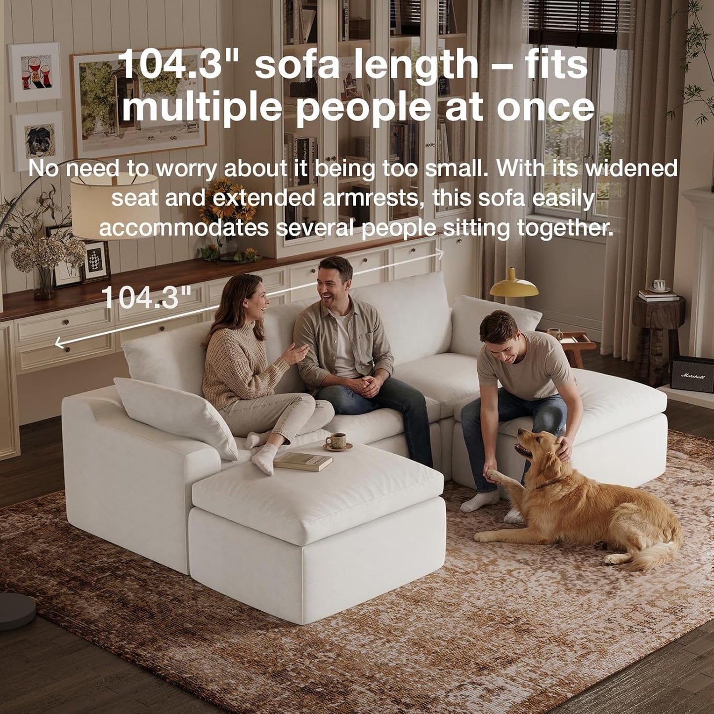 Modular Cloud Couch - Modern Sectional Sofa with Smart Coil® Support | Chenille Fabric, 5-Seater, White