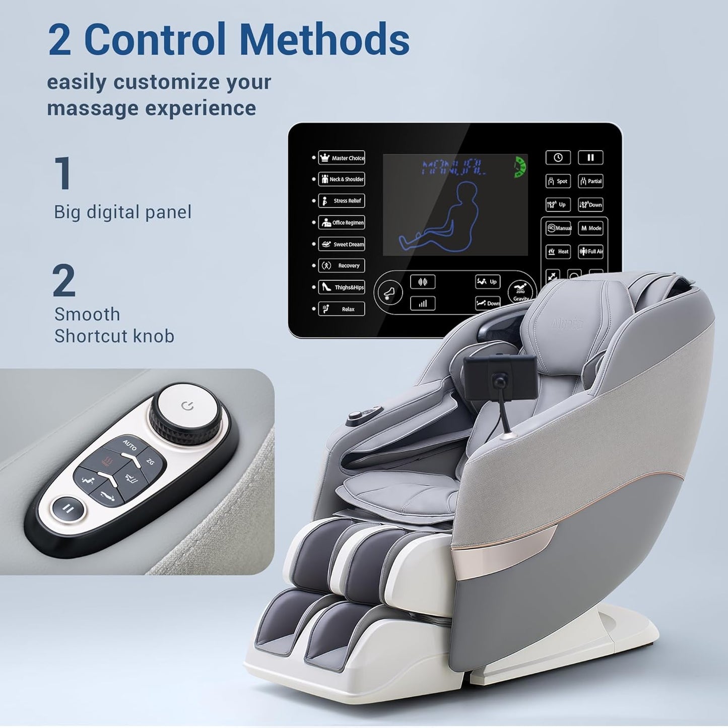 Full Body Shiatsu Massage Chair - 170° Flexible SL Track, Bluetooth, Airbags & Heating | Grey MC1650