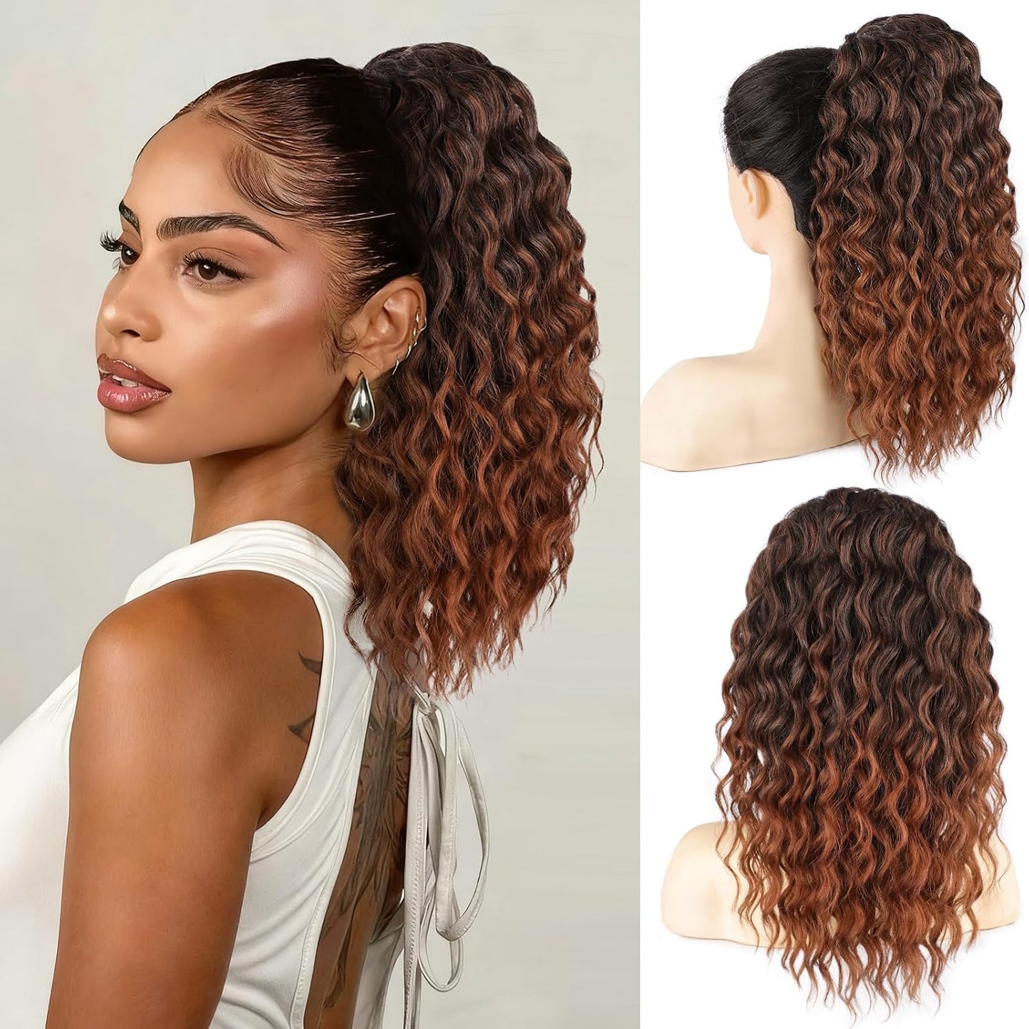 Curly Ponytail Extension - 20 Inch Drawstring Hairpiece for Black Women | Synthetic Long Wavy Style